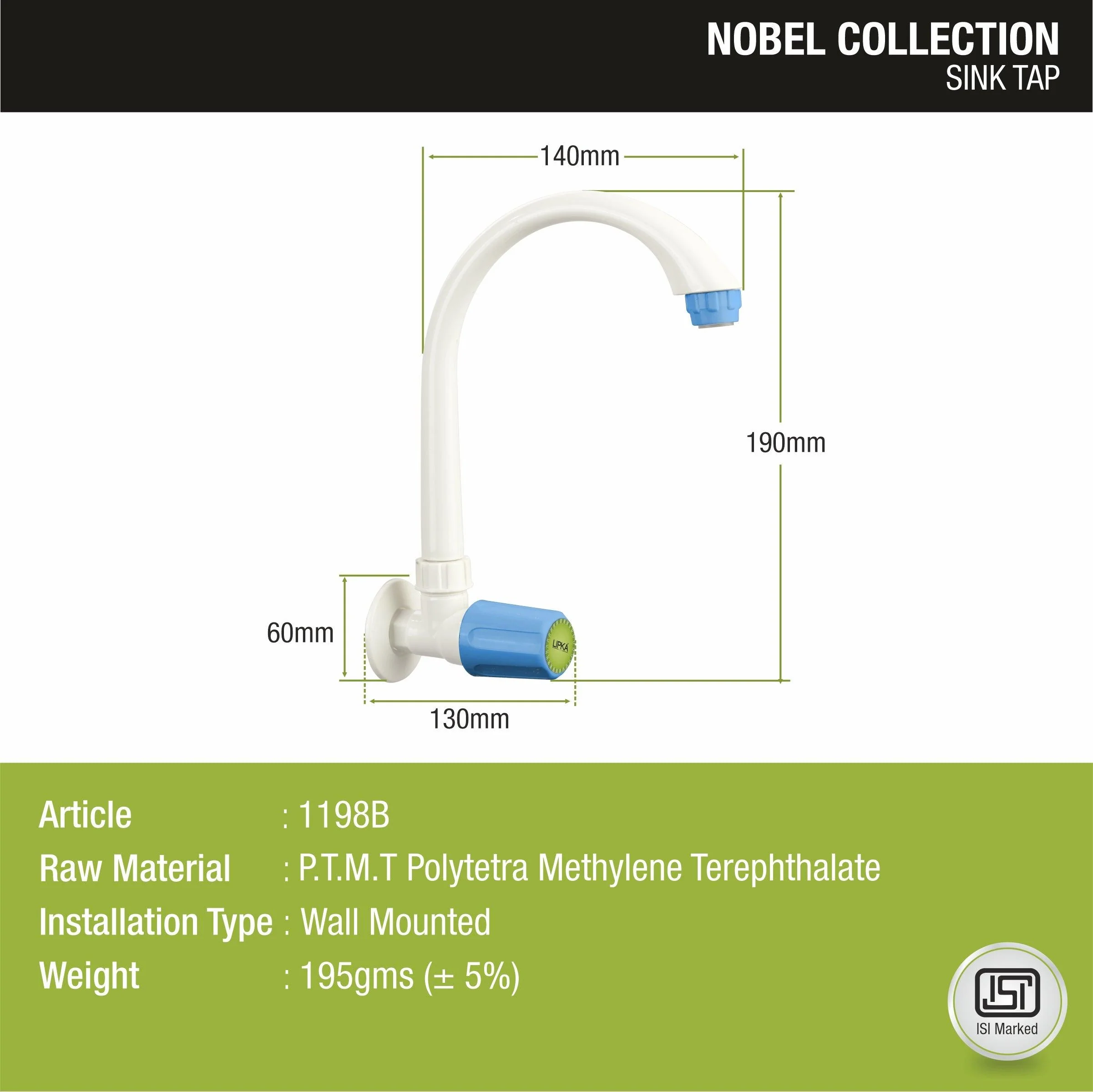 Nobel Sink Tap with Swivel Spout PTMT Faucet- LIPKA - Image 2