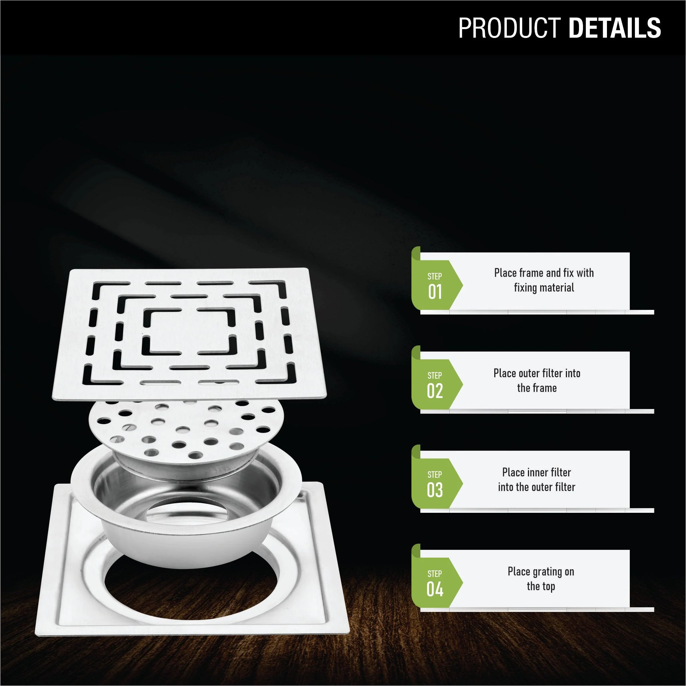 Orange Exclusive Square Flat Cut Floor Drain (5 x 5 Inches) with Cockroach Trap - LIPKA - Image 4