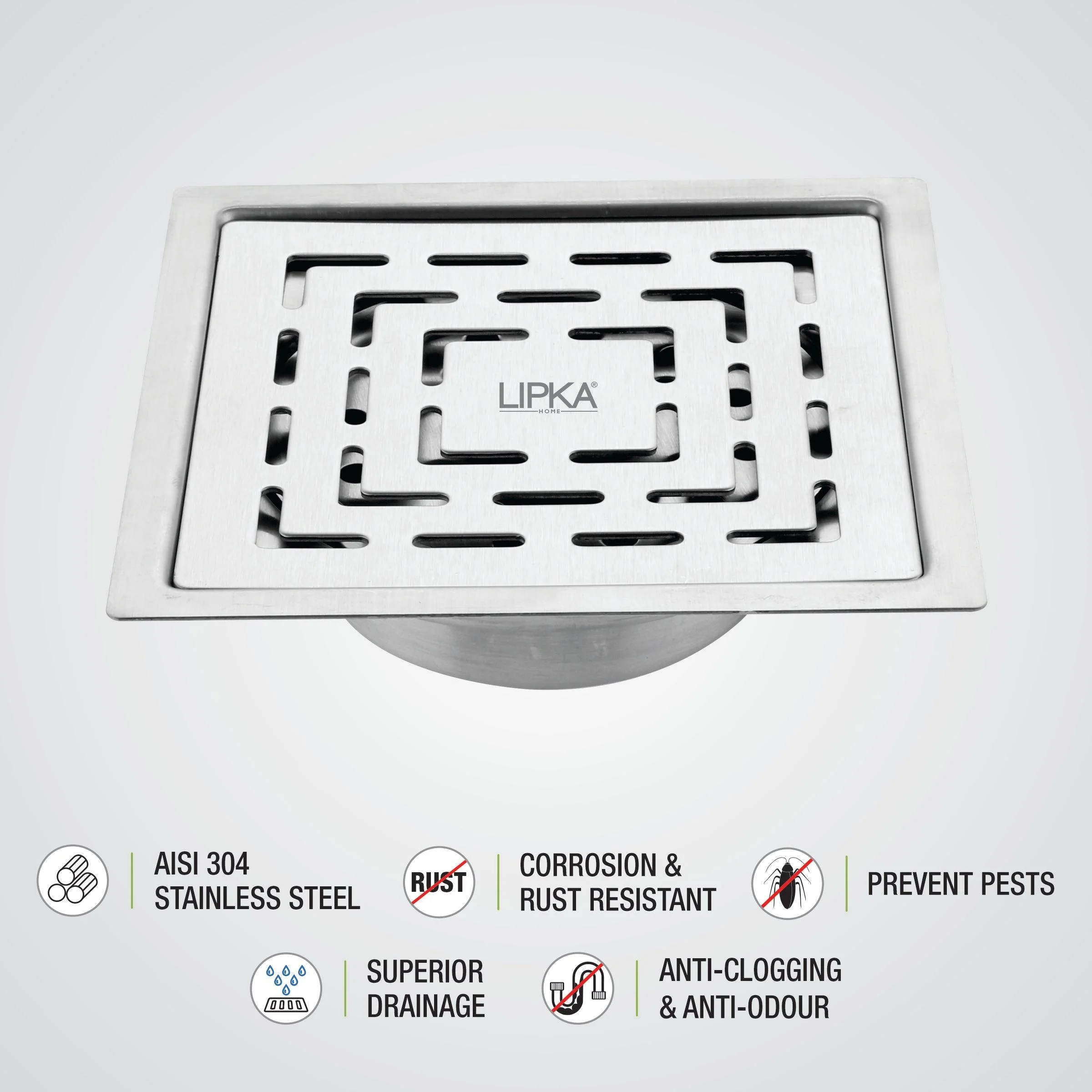 Orange Exclusive Square Flat Cut Floor Drain (5 x 5 Inches) with Cockroach Trap - LIPKA - Image 5