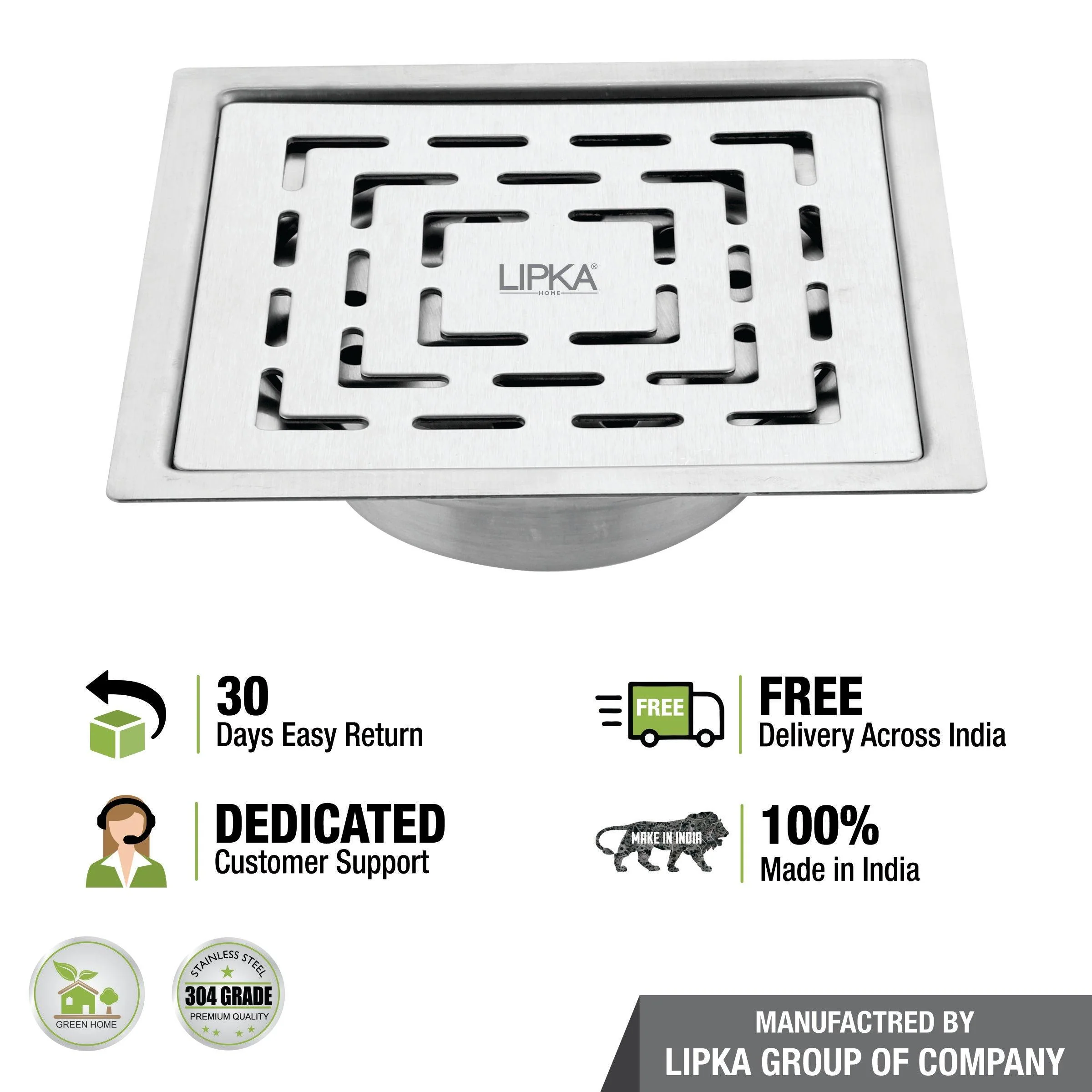 Orange Exclusive Square Flat Cut Floor Drain (6 x 6 Inches) with Cockroach Trap - LIPKA - Image 5