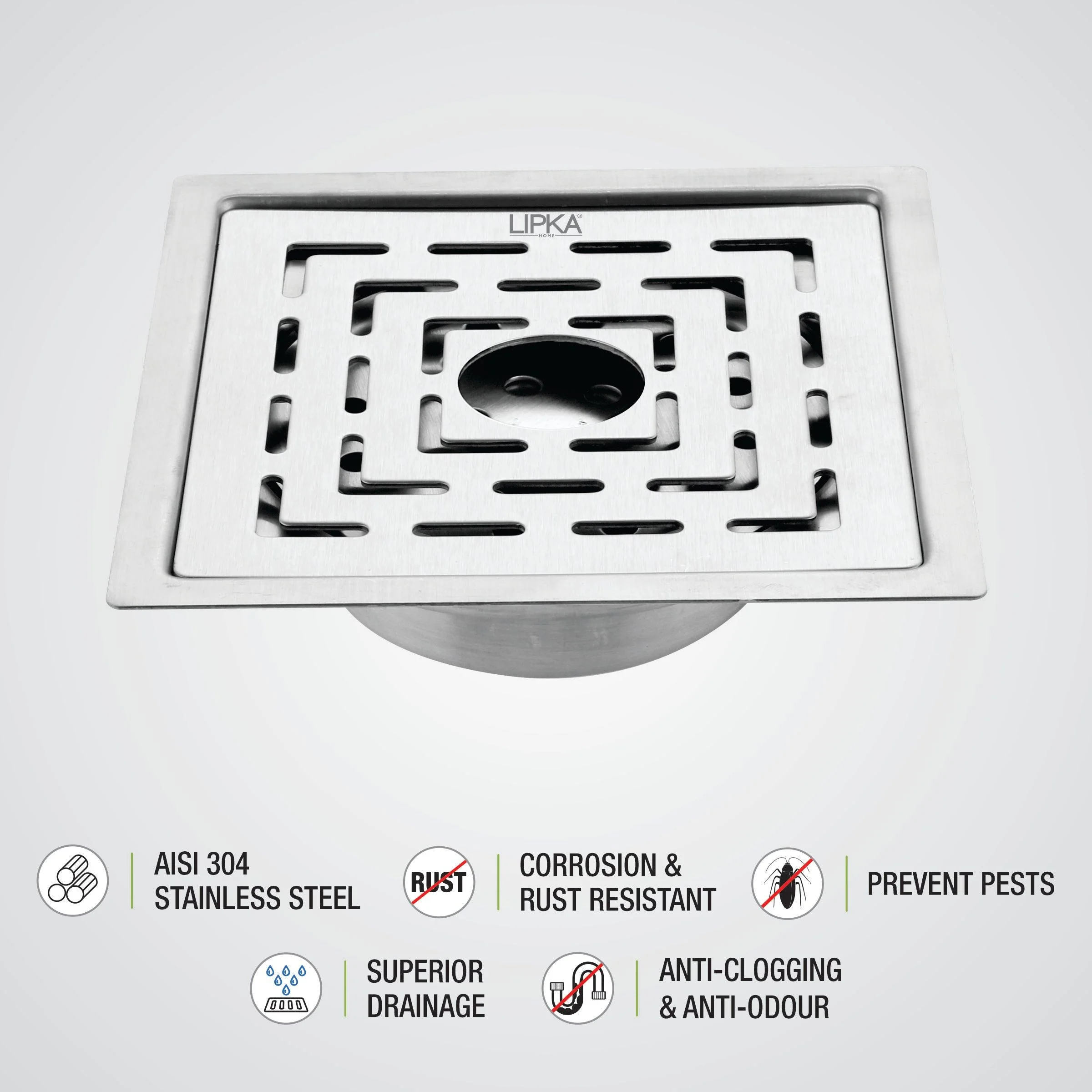 Orange Exclusive Square Flat Cut Floor Drain (6 x 6 Inches) with Hole and Cockroach Trap - LIPKA - Image 4