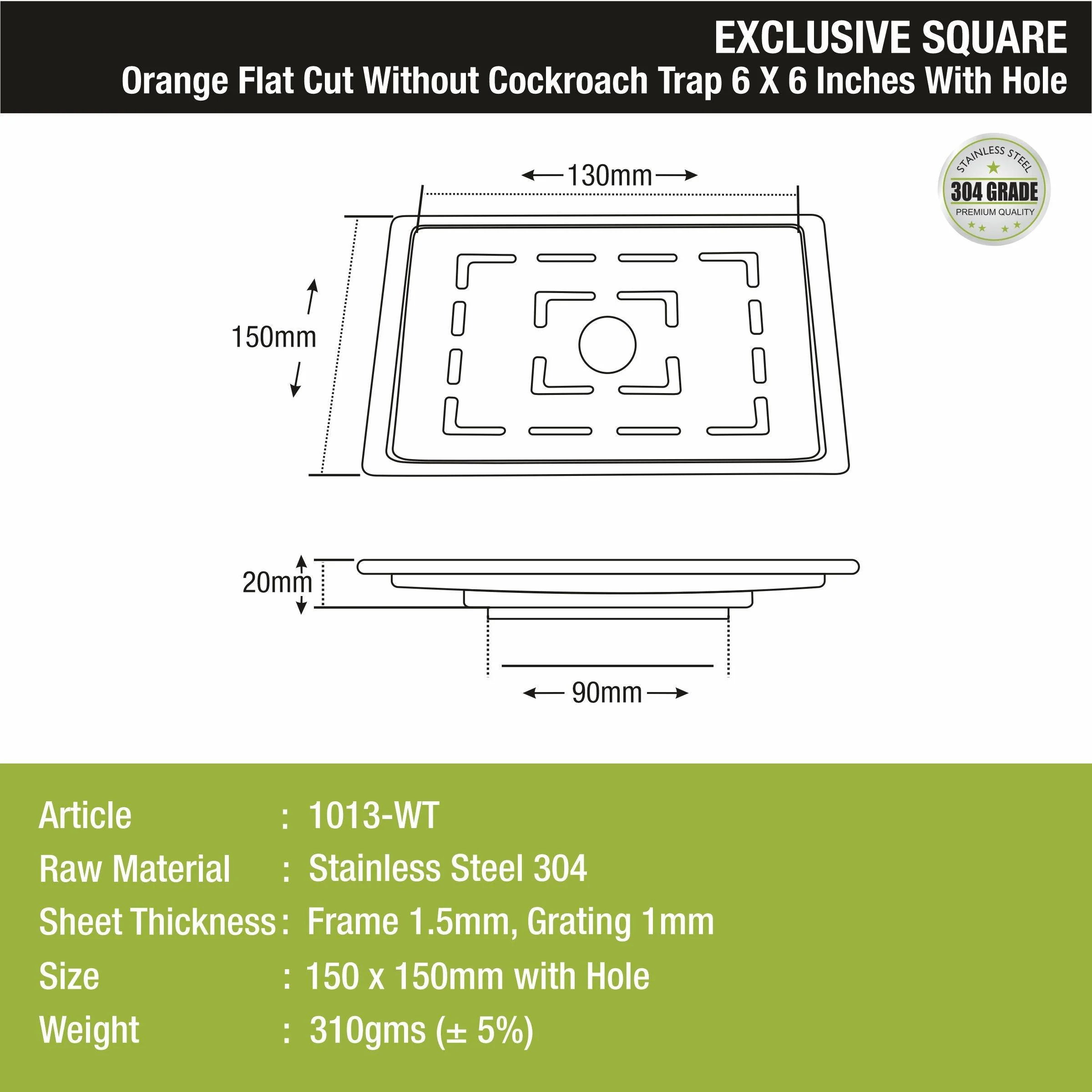 Orange Exclusive Square Flat Cut Floor Drain (6 x 6 Inches) with Hole - LIPKA - Image 2