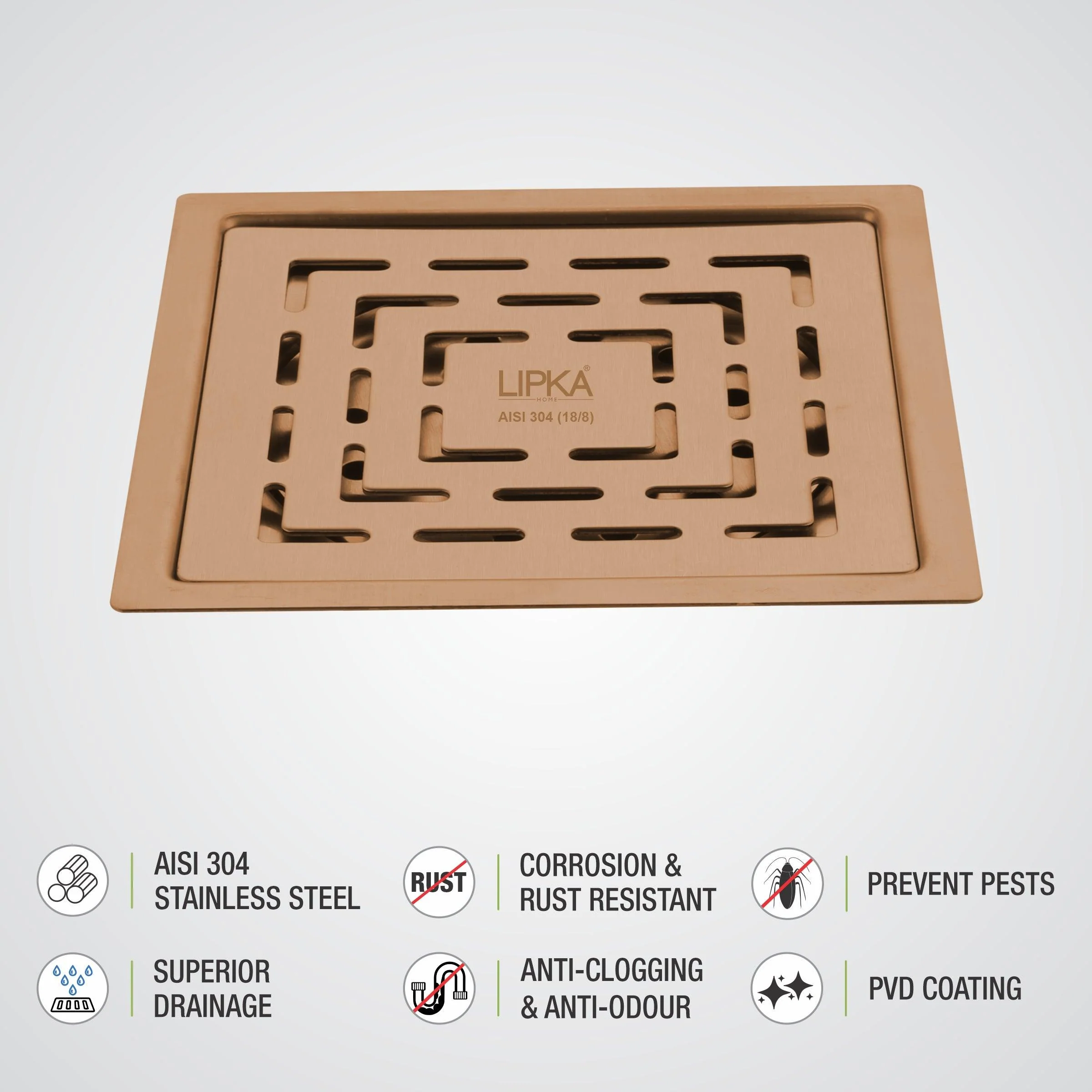 Orange Exclusive Square Flat Cut Floor Drain in Antique Copper PVD Coating (5 x 5 Inches) - LIPKA - Image 3