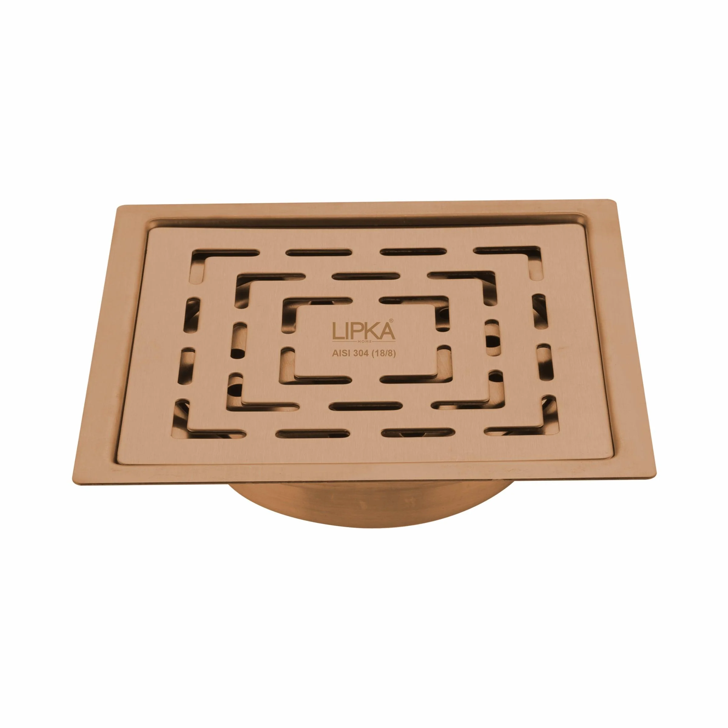 Orange Exclusive Square Flat Cut Floor Drain in Antique Copper PVD Coating (6 x 6 Inches) with Cockroach Trap - LIPKA