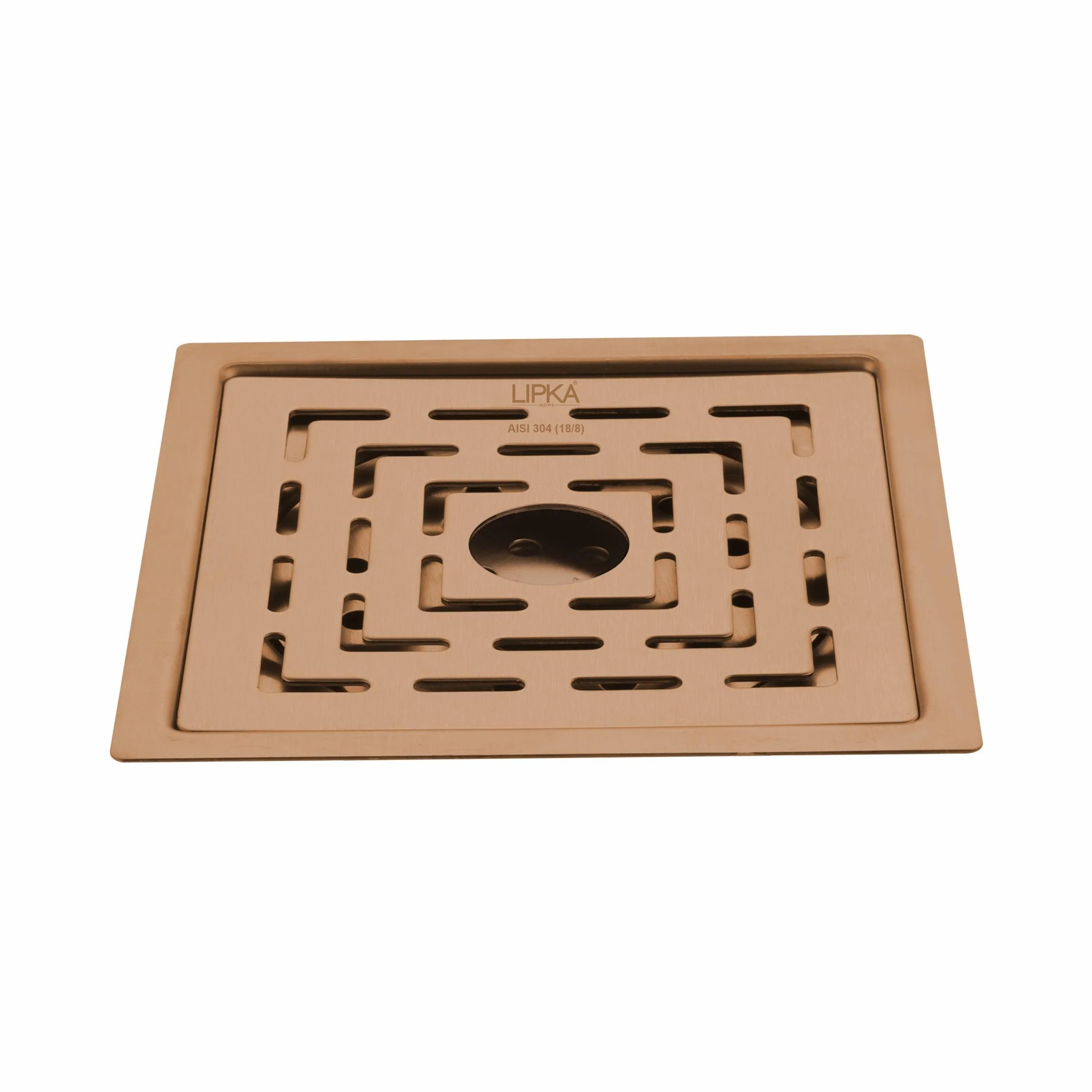 Orange Exclusive Square Flat Cut Floor Drain in Antique Copper PVD Coating (6 x 6 Inches) with Hole - LIPKA