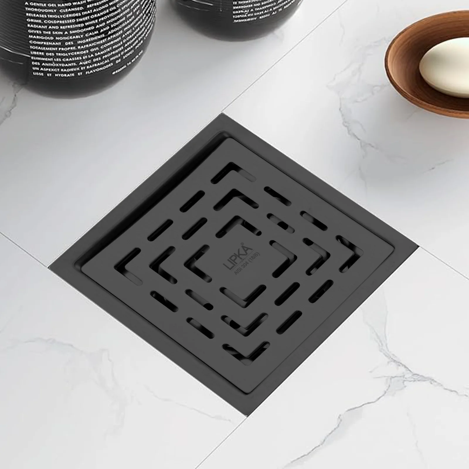 Orange Exclusive Square Flat Cut Floor Drain in Black PVD Coating (6 x 6 Inches) with Cockroach Trap - LIPKA - Image 2