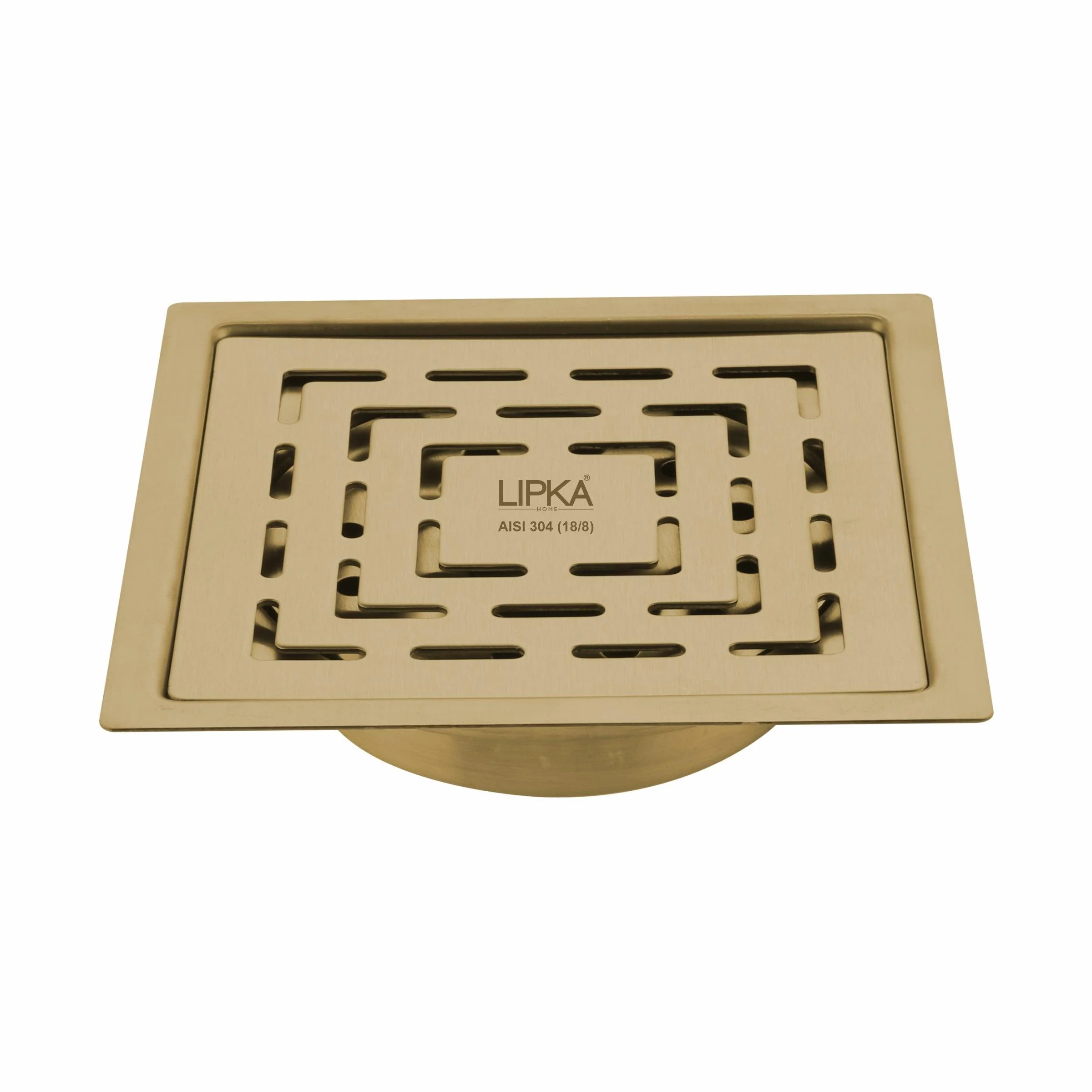 Orange Exclusive Square Flat Cut Floor Drain in Yellow Gold PVD Coating (5 x 5 Inches) with Cockroach Trap - LIPKA