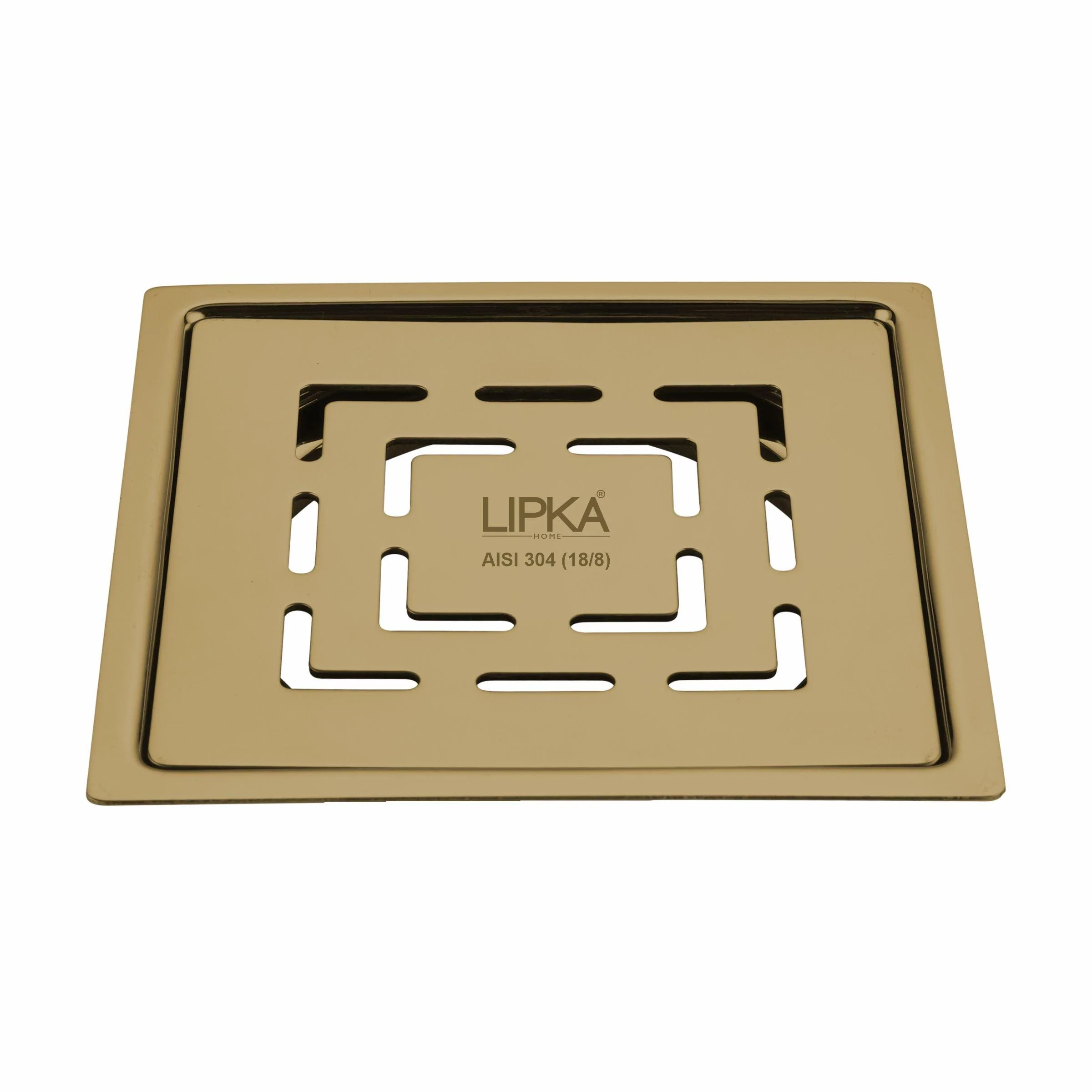 Orange Exclusive Square Flat Cut Floor Drain in Yellow Gold PVD Coating (6 x 6 Inches) - LIPKA