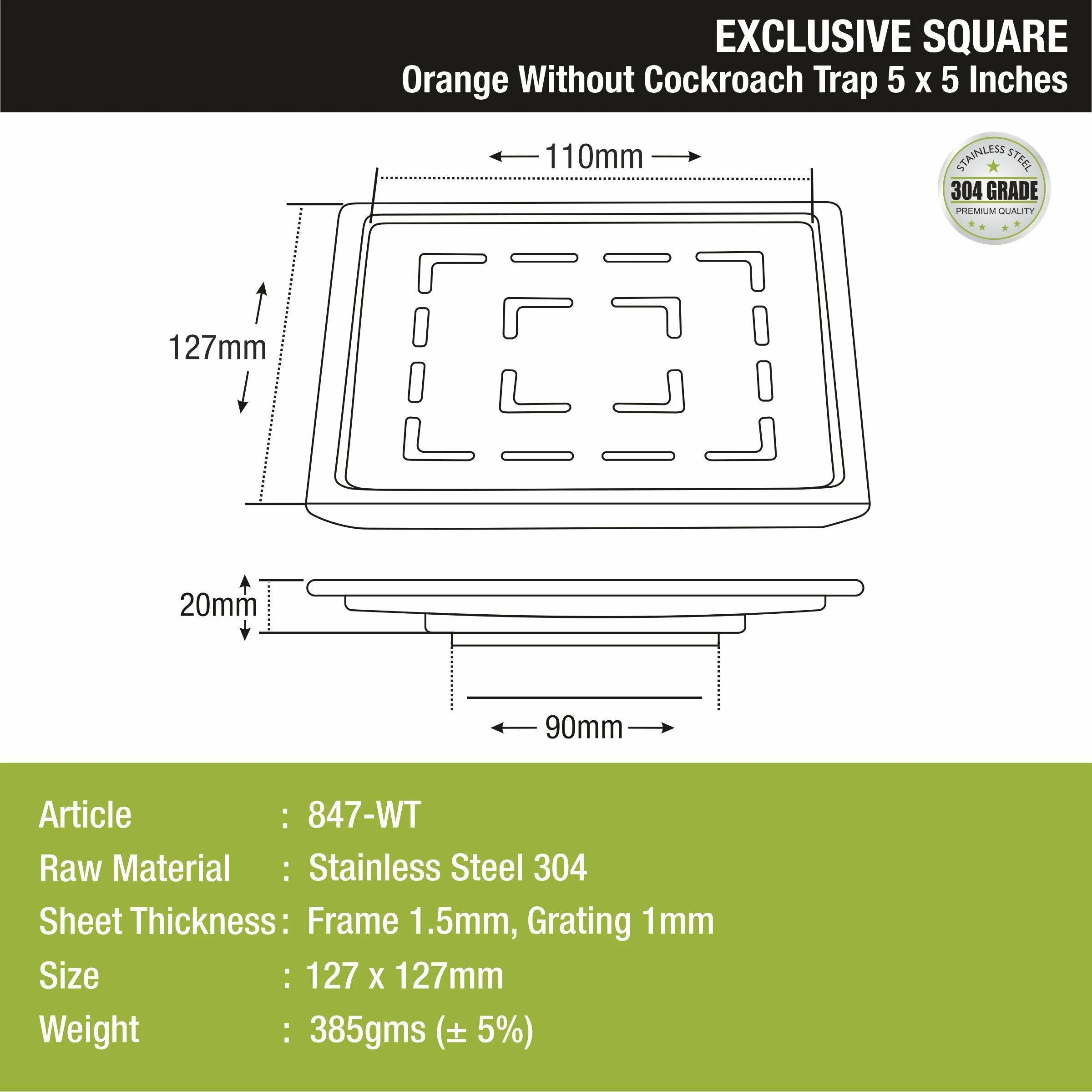 Orange Exclusive Square Floor Drain (5 x 5 Inches) - LIPKA - Image 3