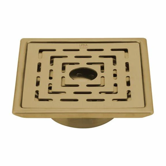 Orange Exclusive Square Floor Drain in Yellow Gold PVD Coating (6 x 6 Inches) with Hole & Cockroach Trap - LIPKA
