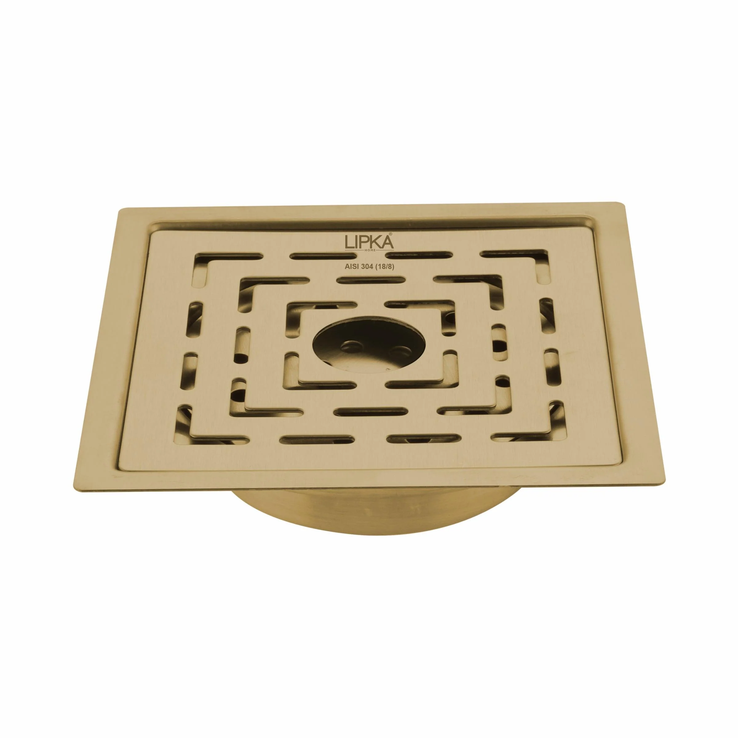 Orange Flat Cut Exclusive Square Floor Drain in Yellow Gold PVD Coating (5 x 5 Inches) with Hole & Cockroach Trap - LIPKA