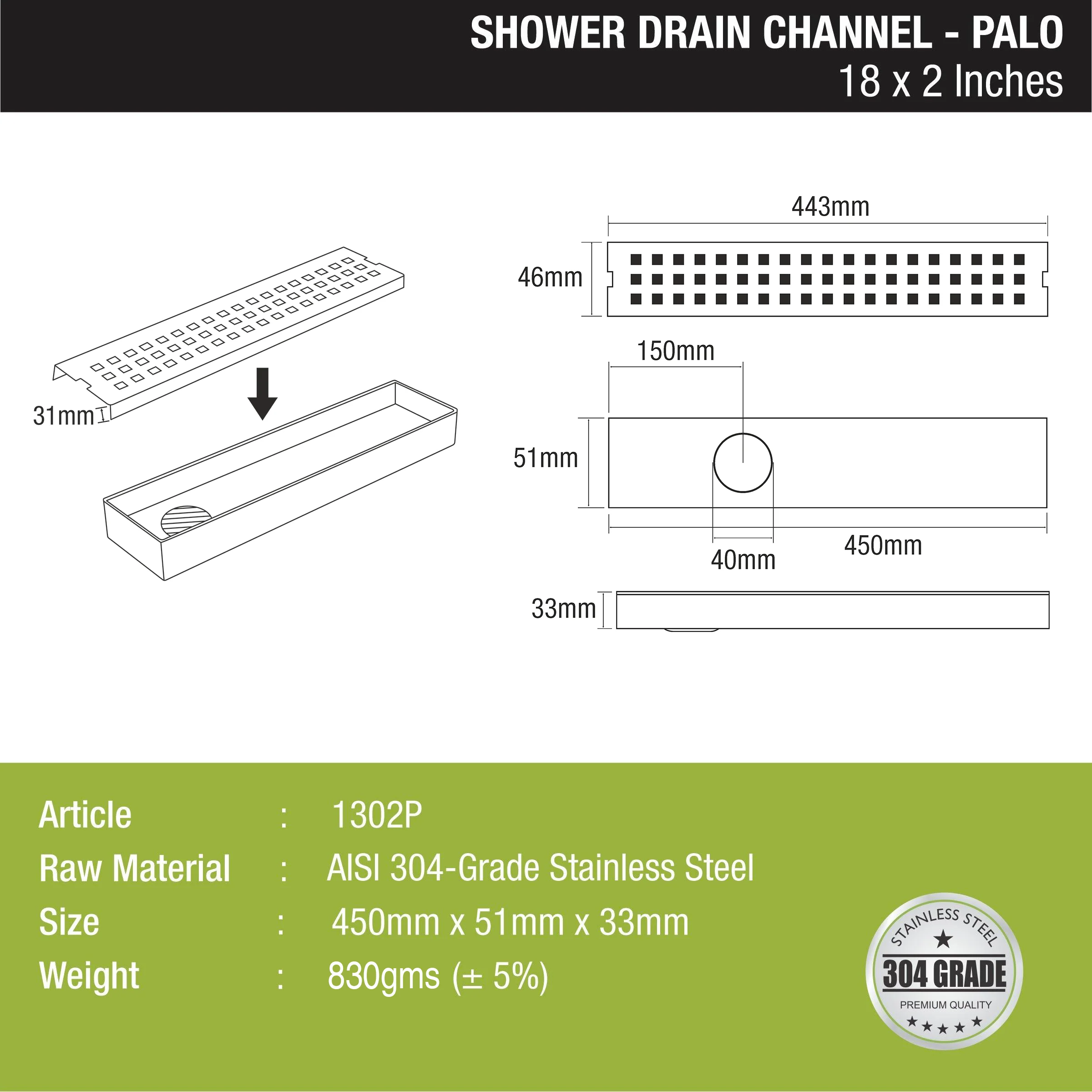 Palo Shower Drain Channel 304-Grade (18 x 2 Inches) - LIPKA - Image 2