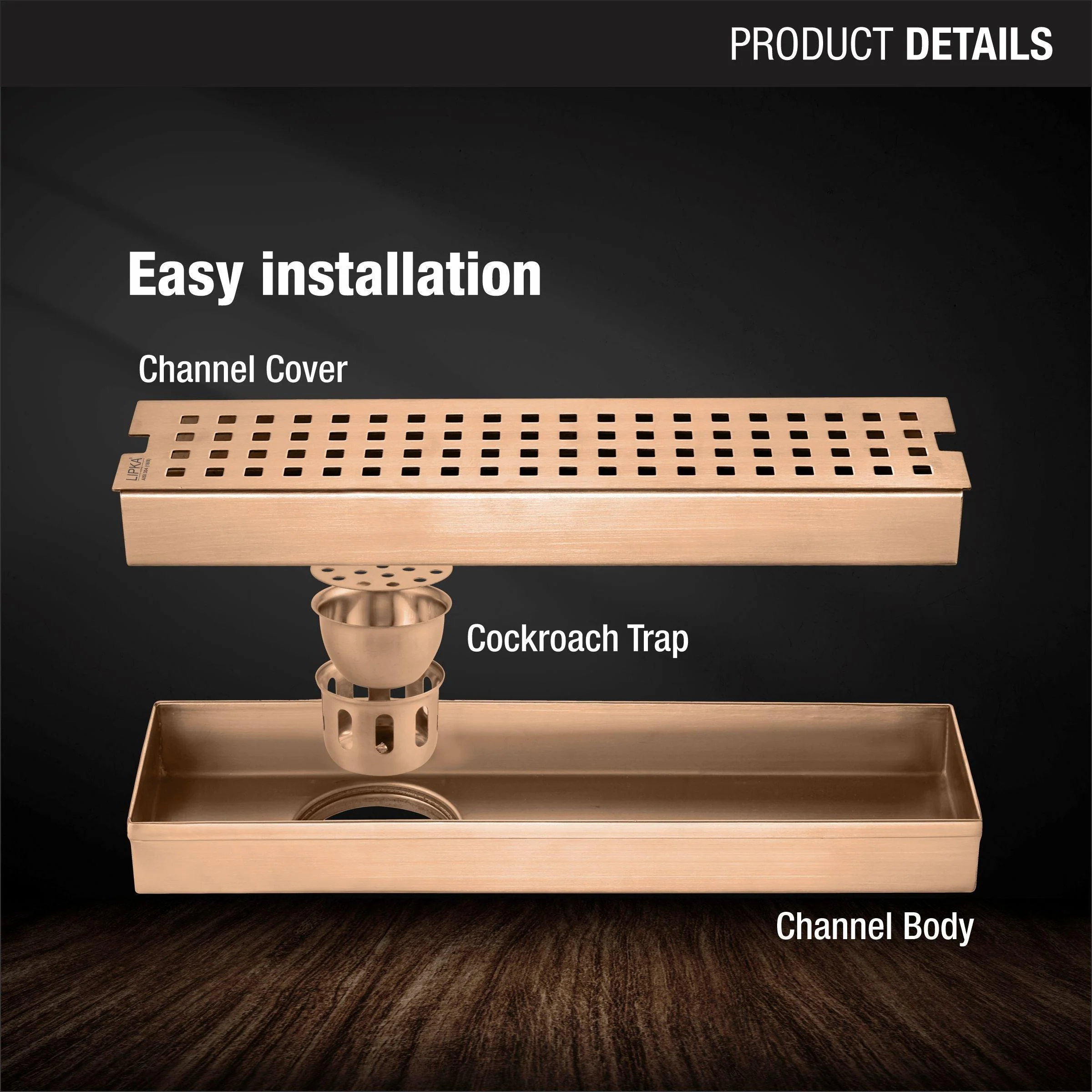 Palo Shower Drain Channel - Antique Copper (12 x 3 Inches) - LIPKA - Image 3