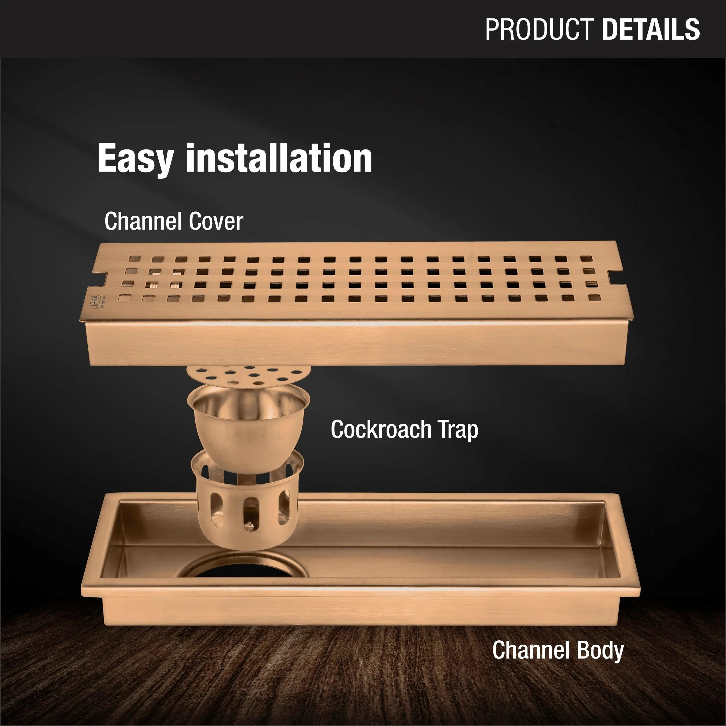 Palo Shower Drain Channel - Antique Copper (12 x 5 Inches) - LIPKA - Image 3