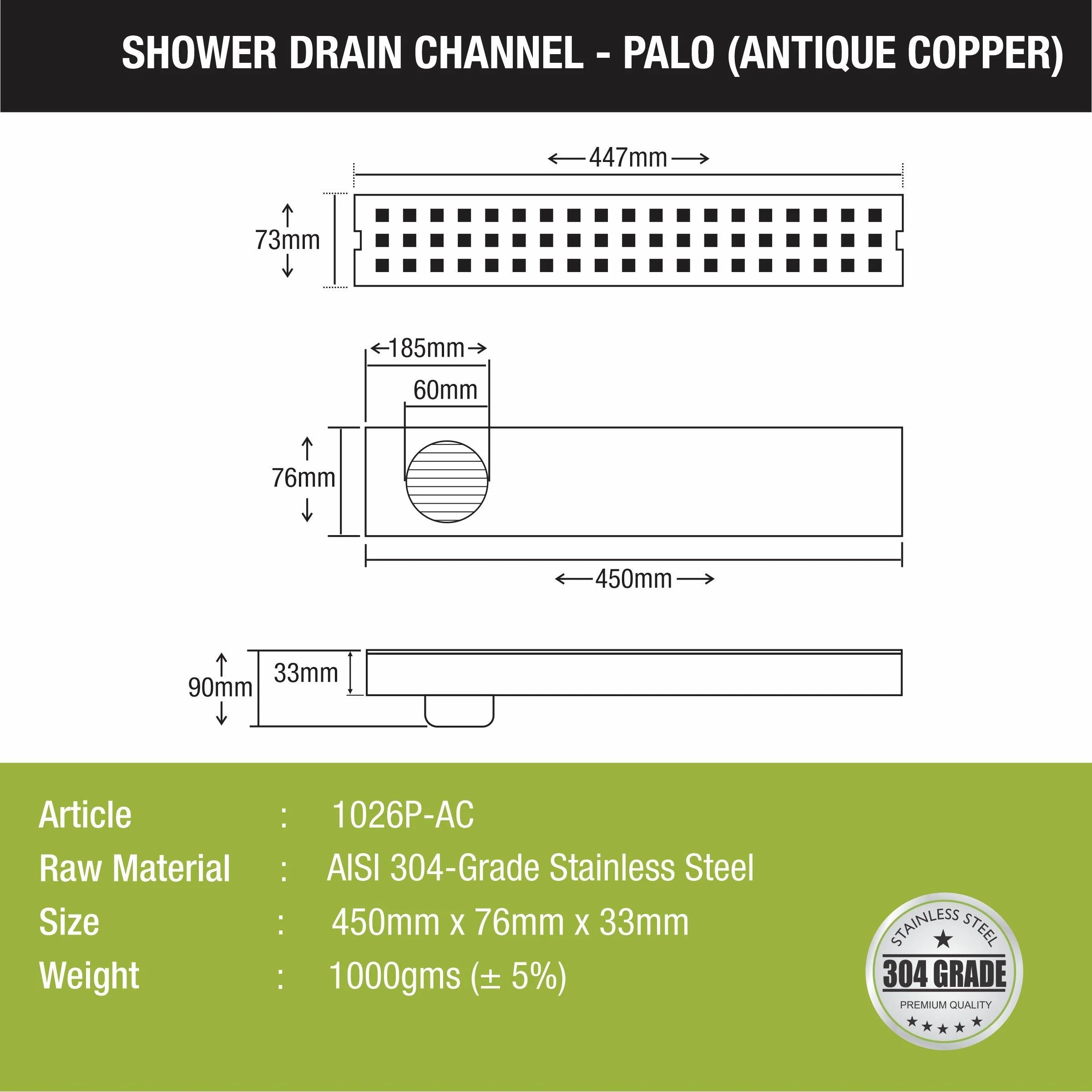 Palo Shower Drain Channel - Antique Copper (18 x 3 Inches) - LIPKA - Image 2
