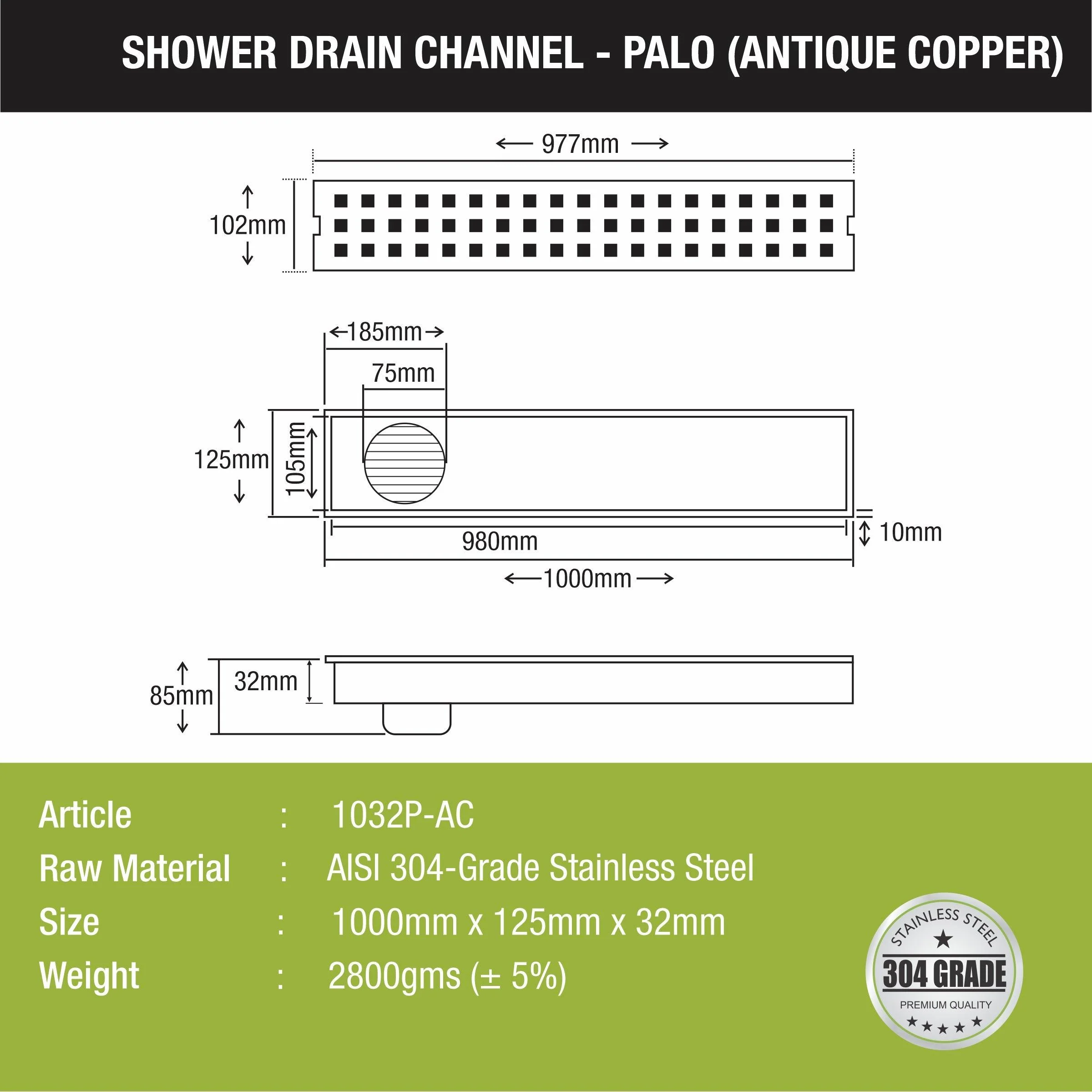 Palo Shower Drain Channel - Antique Copper (40 x 5 Inches) - LIPKA - Image 2