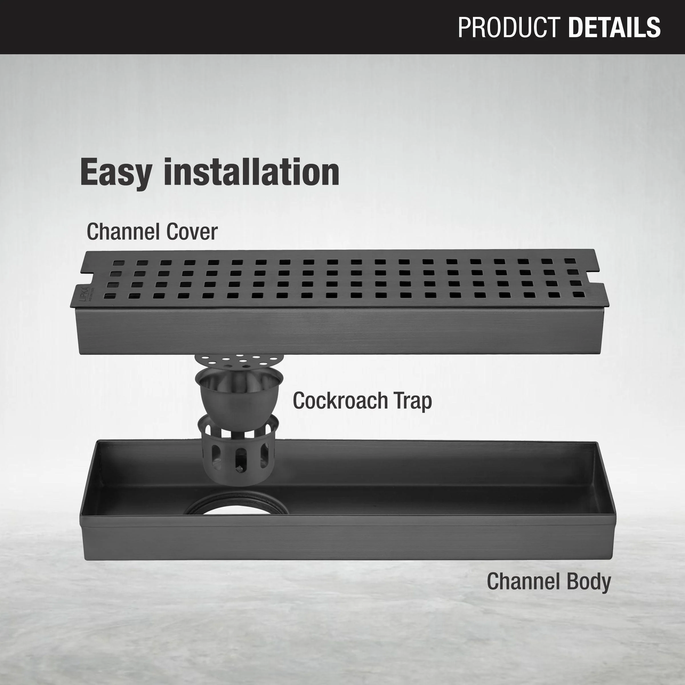 Palo Shower Drain Channel - Black (12 x 3 Inches) - LIPKA - Image 4