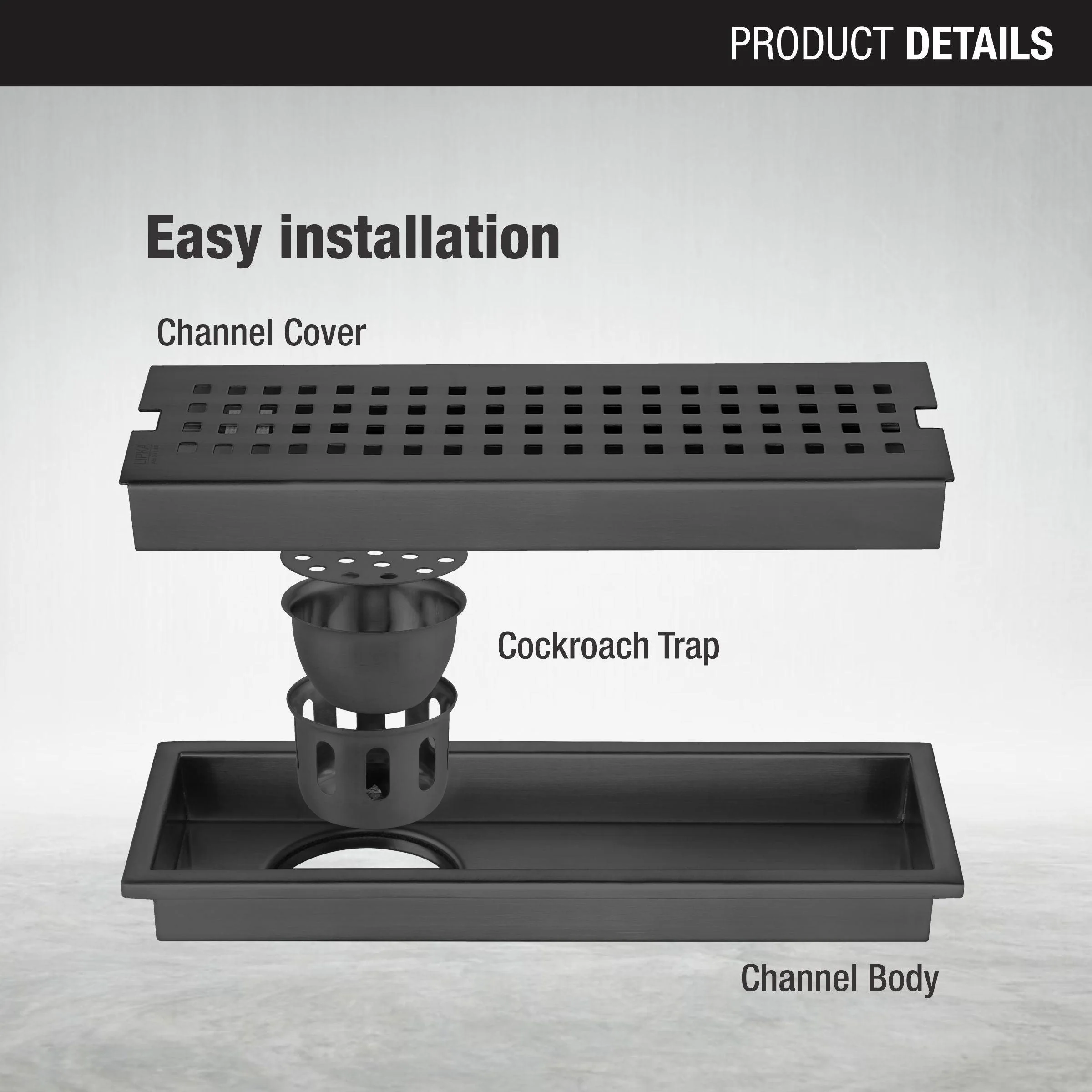 Palo Shower Drain Channel - Black (12 x 4 Inches) - LIPKA - Image 3