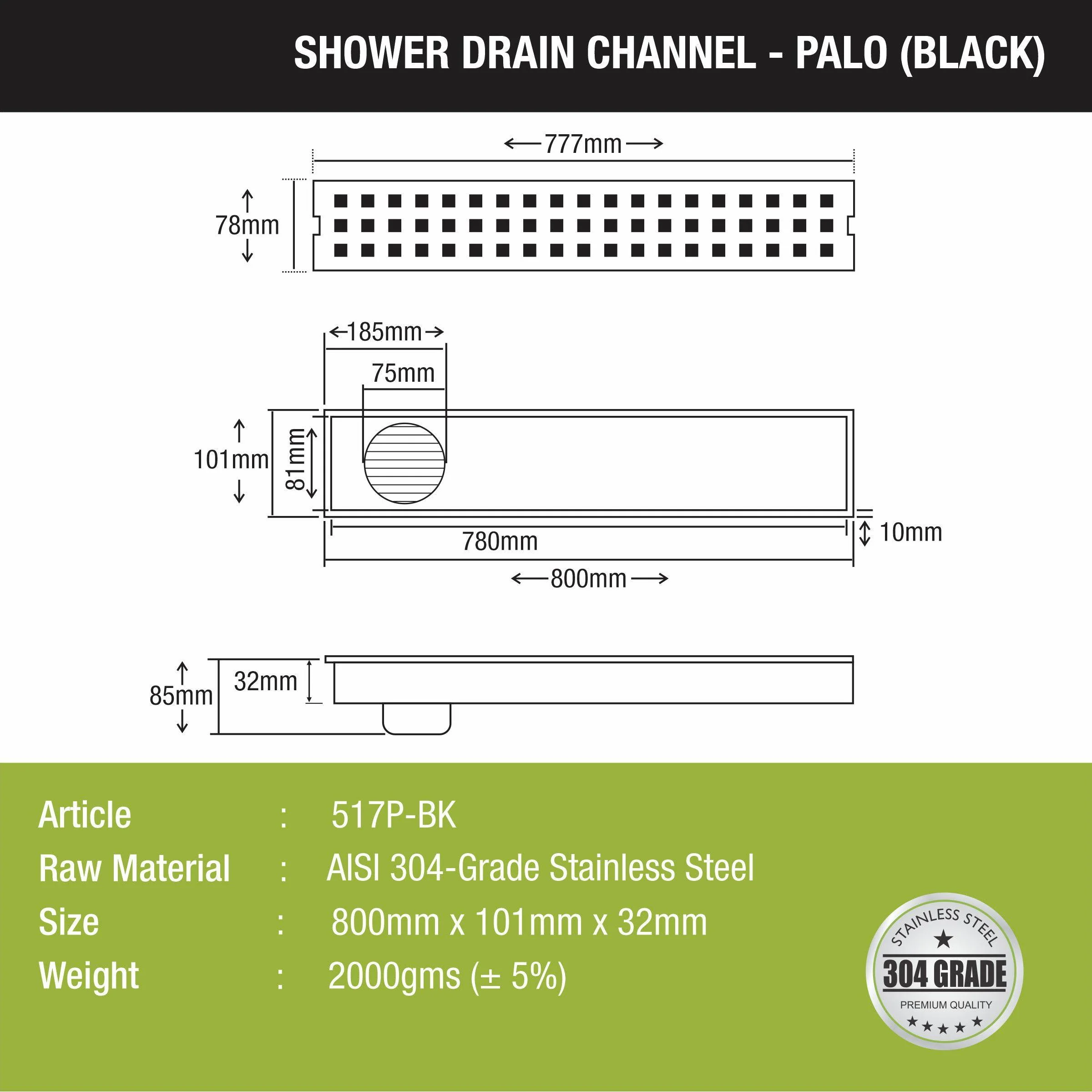 Palo Shower Drain Channel - Black (32 x 4 Inches) - LIPKA - Image 2