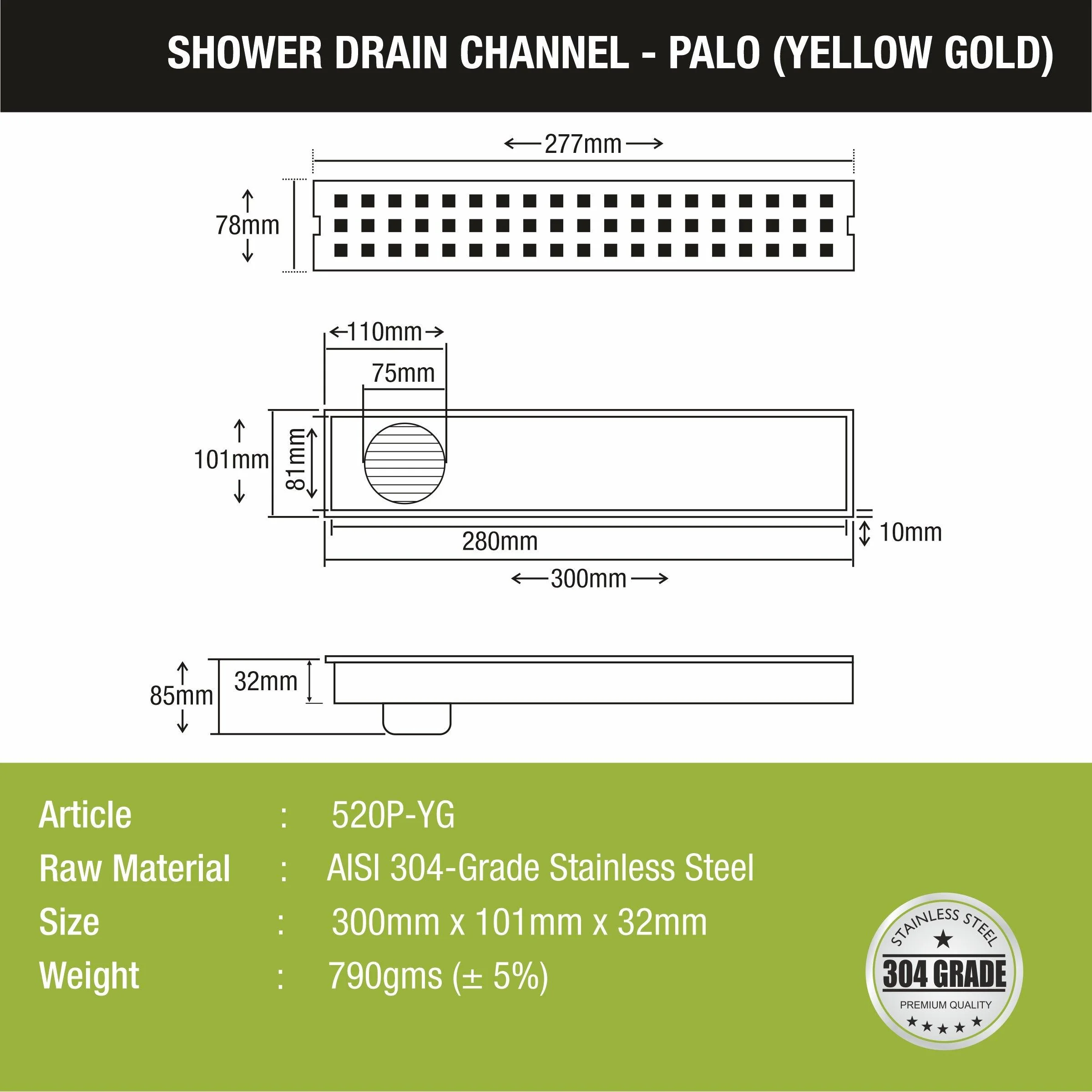 Palo Shower Drain Channel - Yellow Gold (12 x 4 Inches) - LIPKA - Image 2