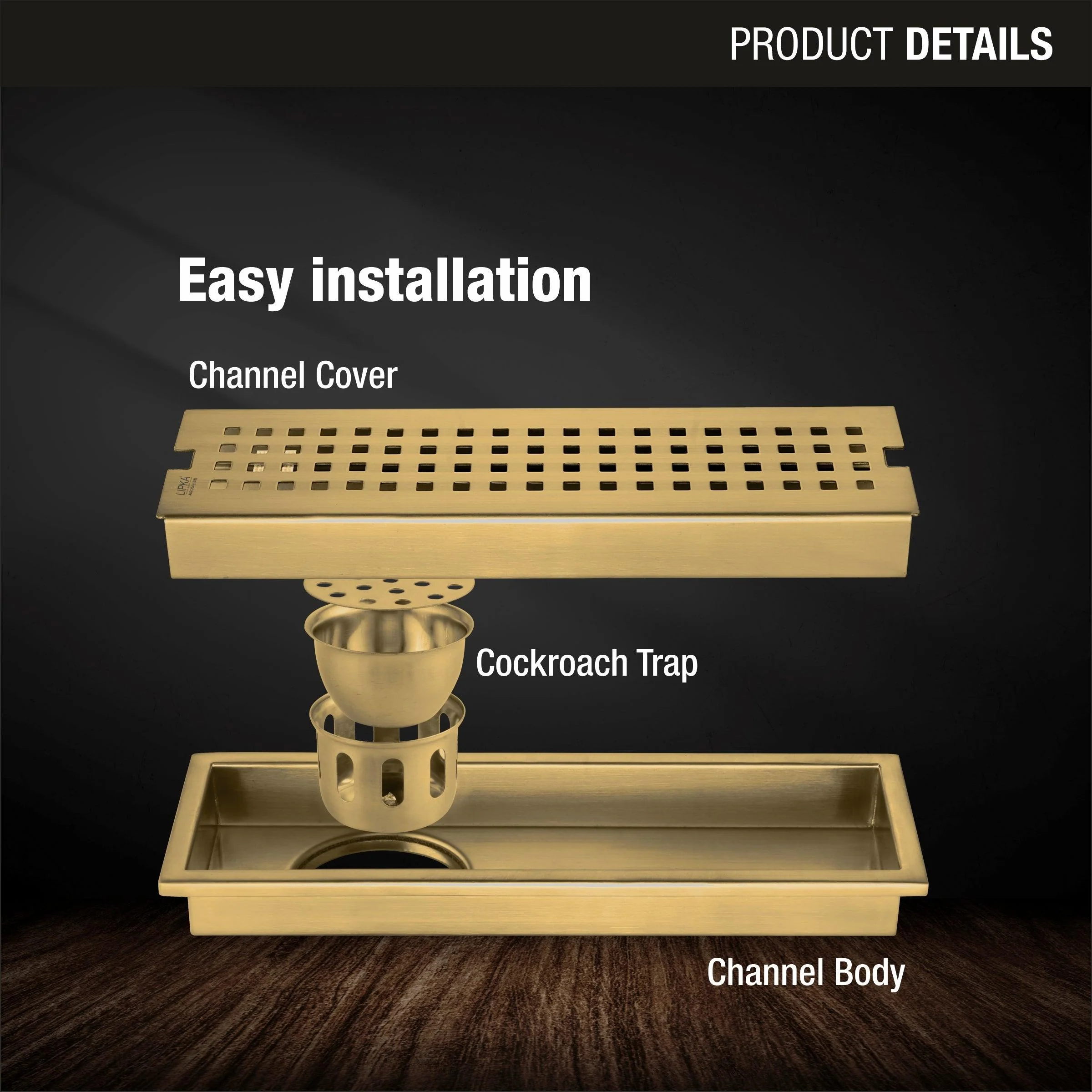Palo Shower Drain Channel - Yellow Gold (12 x 4 Inches) - LIPKA - Image 3