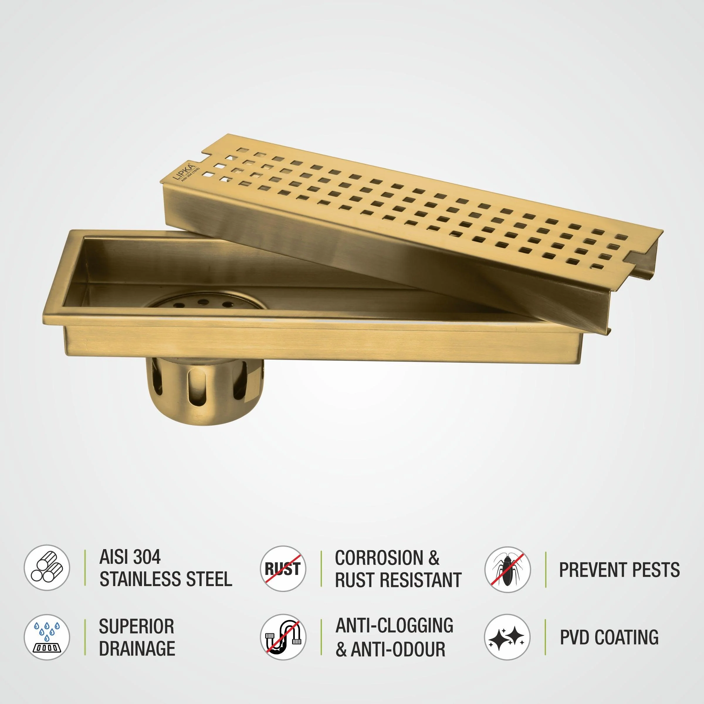 Palo Shower Drain Channel - Yellow Gold (12 x 4 Inches) - LIPKA - Image 4