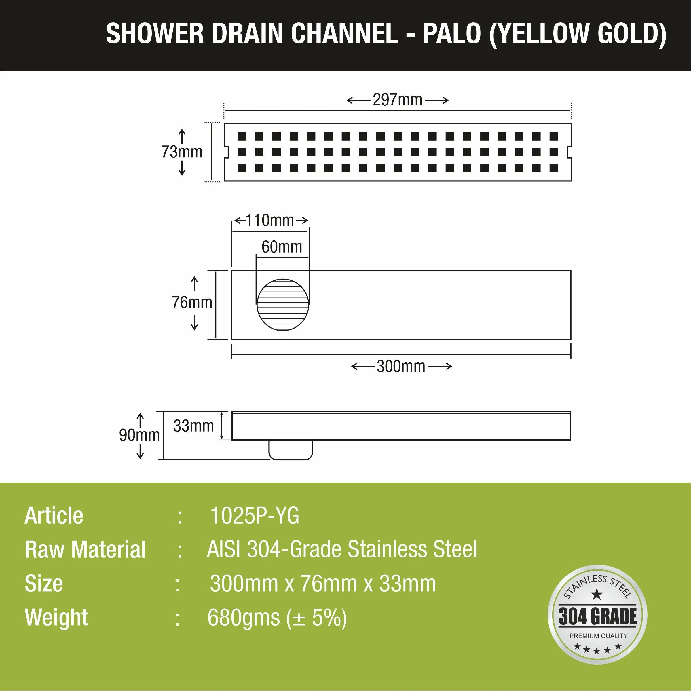 Palo Shower Drain Channel - Yellow Gold (12 x 3 Inches) - LIPKA - Image 2