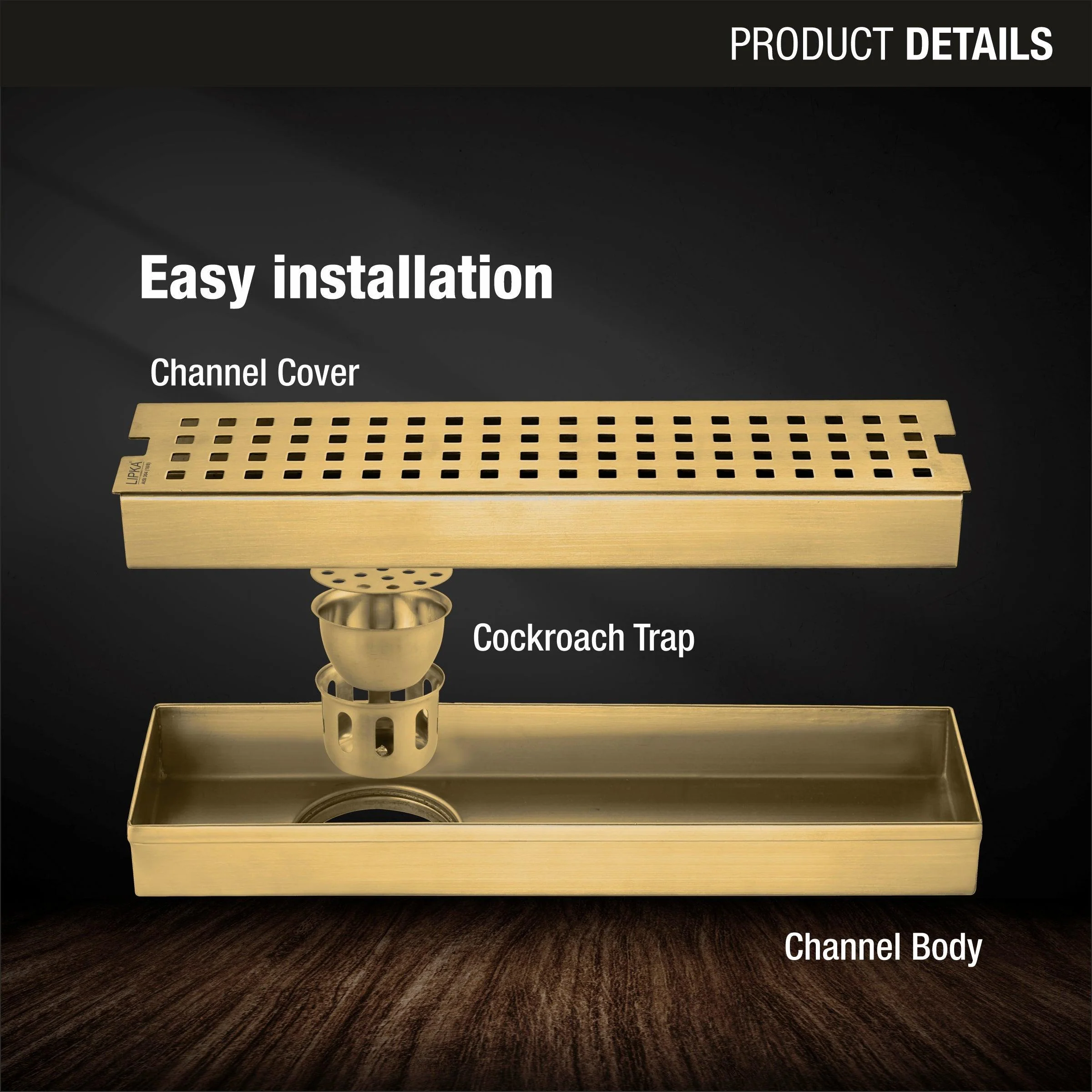Palo Shower Drain Channel - Yellow Gold (12 x 3 Inches) - LIPKA - Image 3