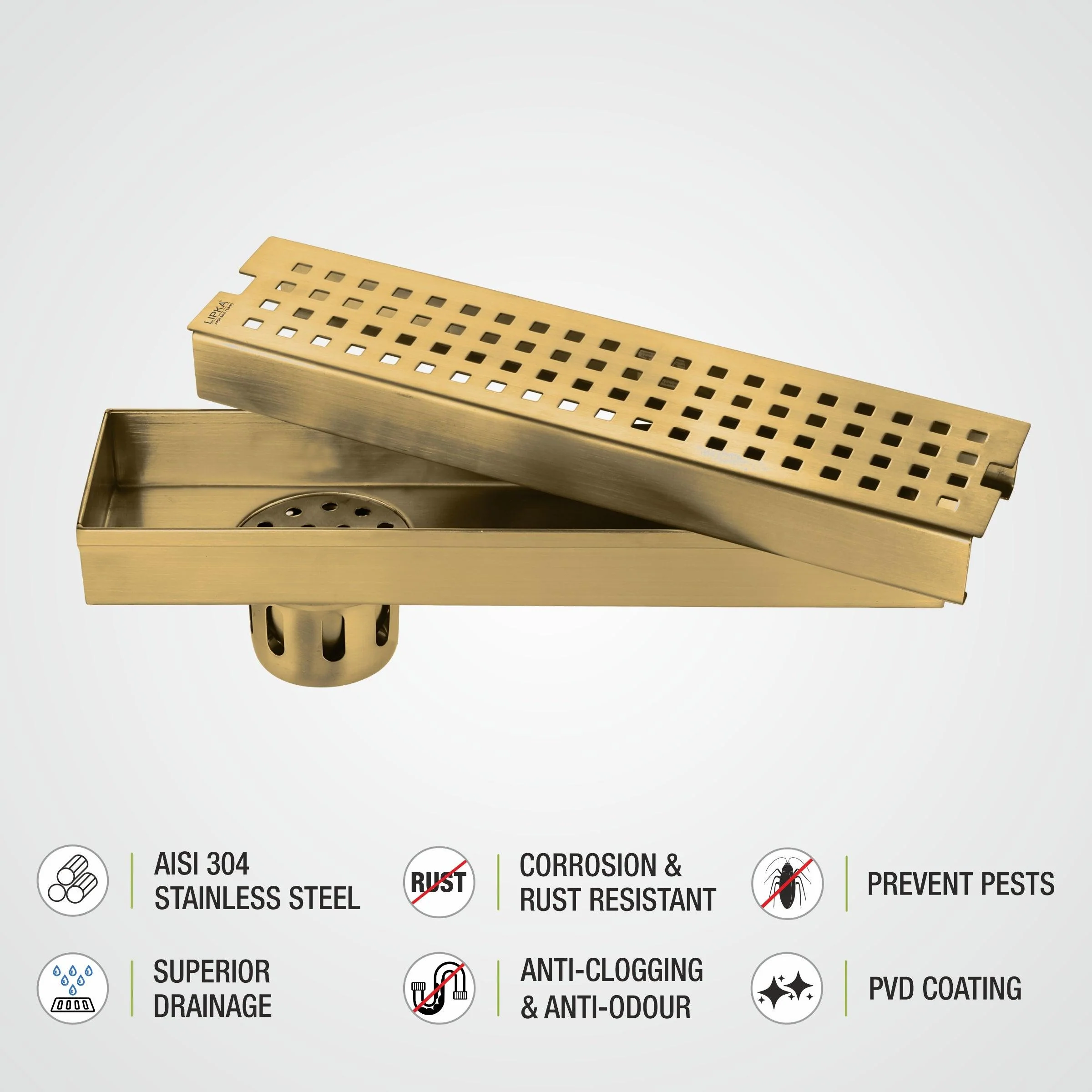 Palo Shower Drain Channel - Yellow Gold (12 x 3 Inches) - LIPKA - Image 4