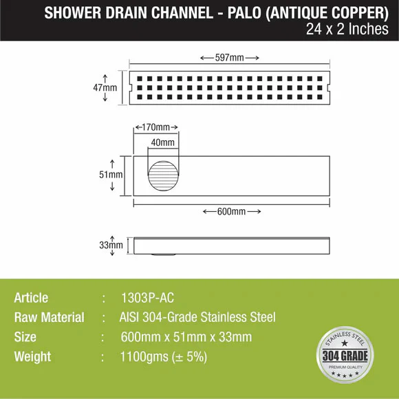 Palo Shower Drain Channel - Antique Copper (24 x 2 Inches) - LIPKA - Image 2