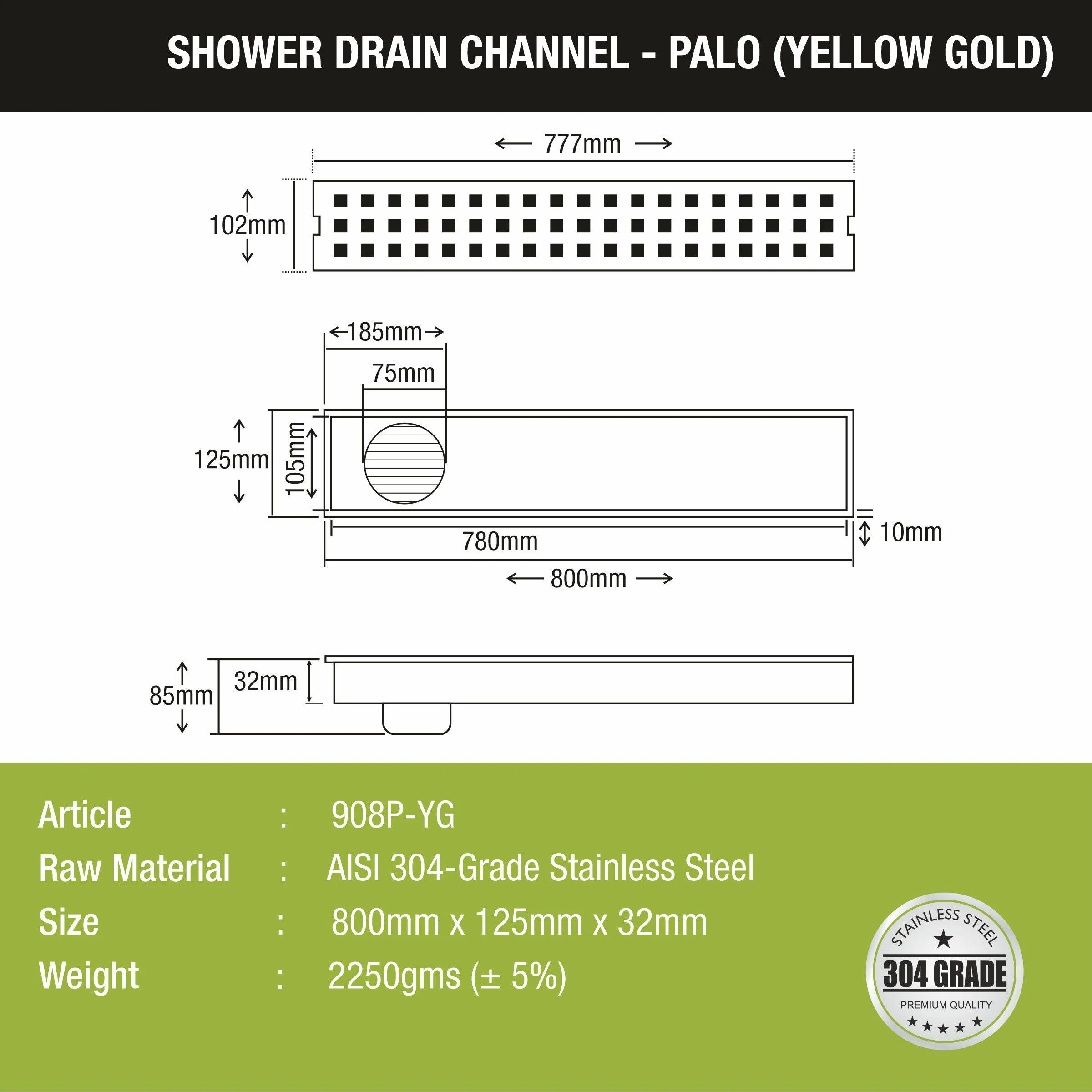 Palo Shower Drain Channel - Yellow Gold (32 x 5 Inches) - LIPKA - Image 2