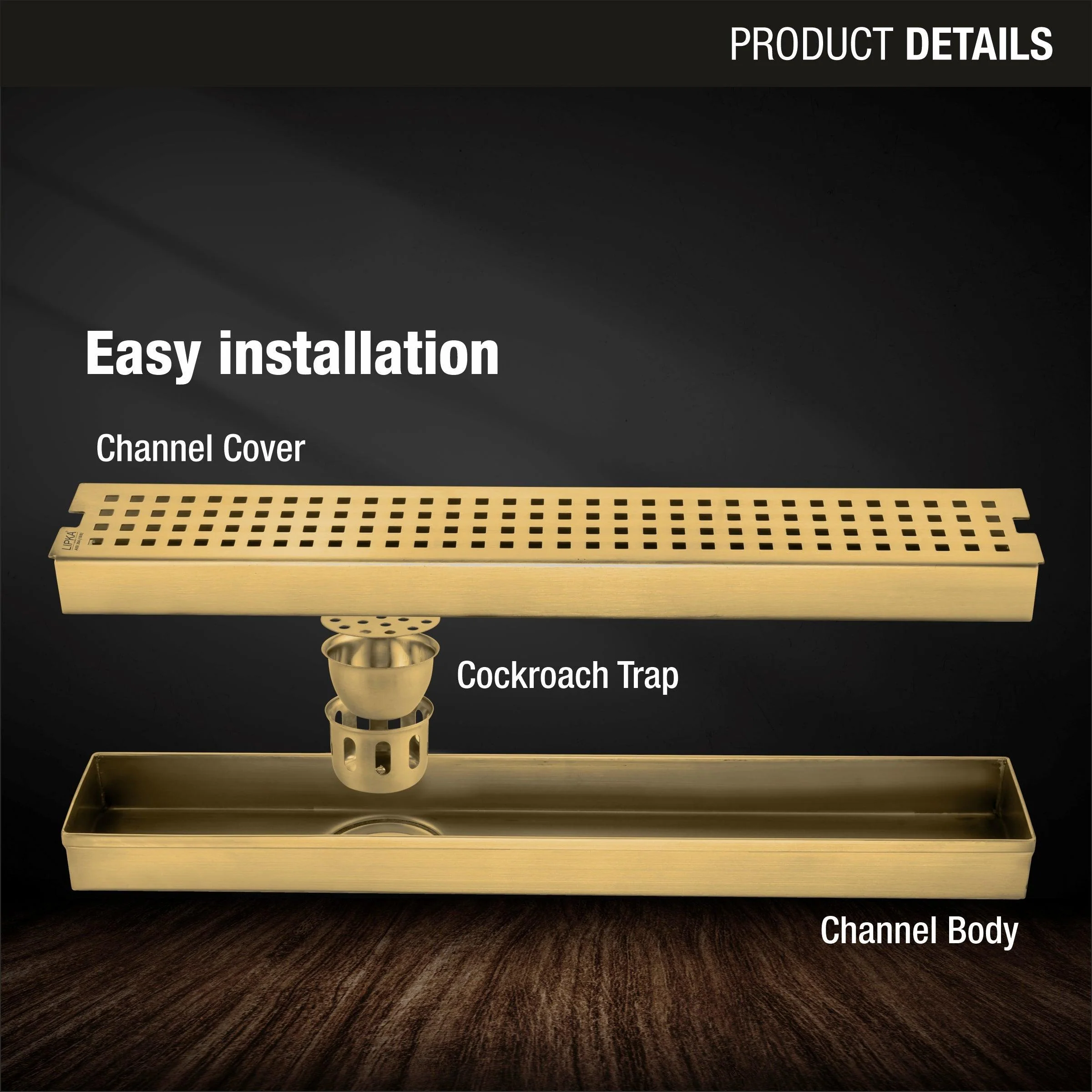 Palo Shower Drain Channel - Yellow Gold (32 x 3 Inches) - LIPKA - Image 3