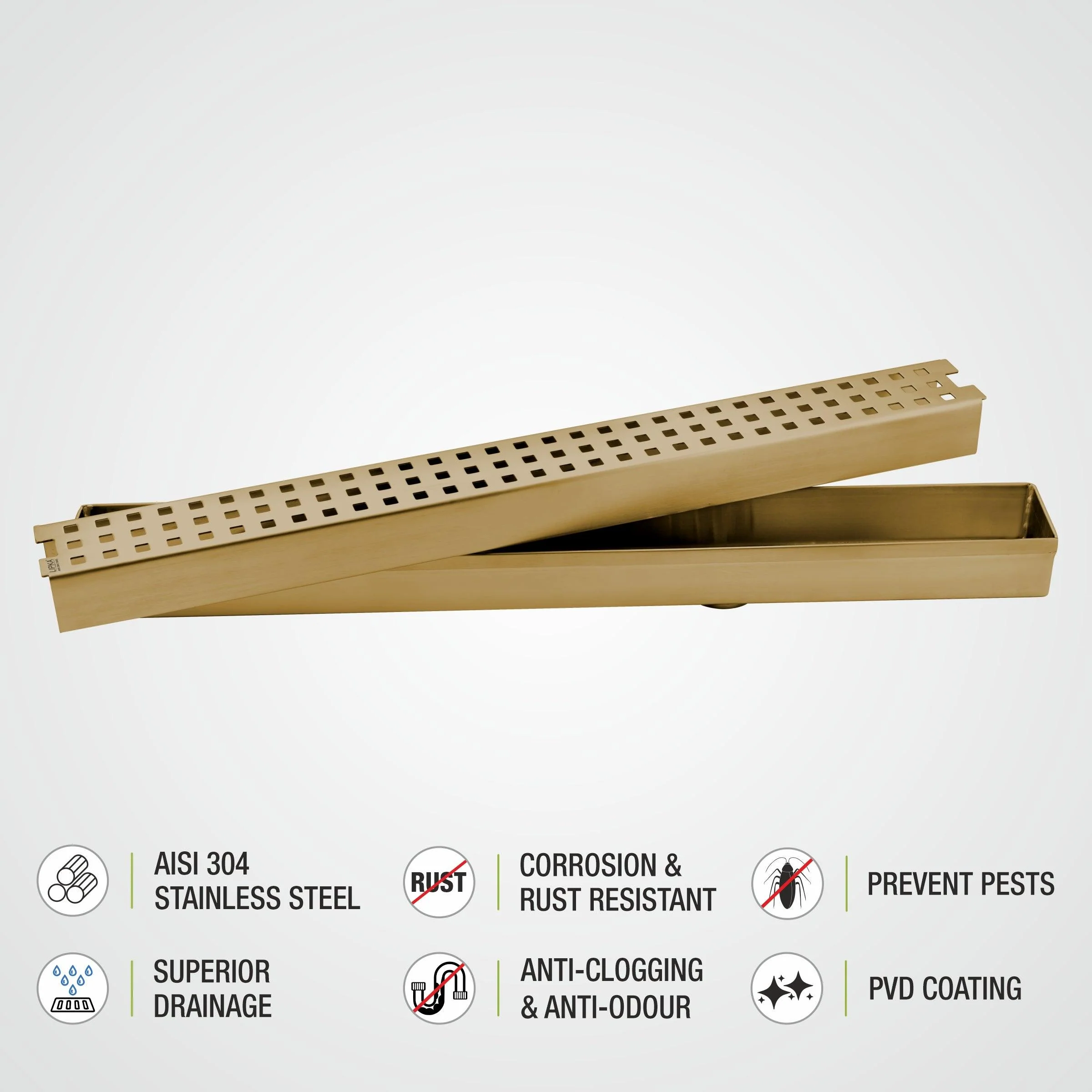 Palo Shower Drain Channel - Yellow Gold (36 x 2 Inches) - LIPKA - Image 4
