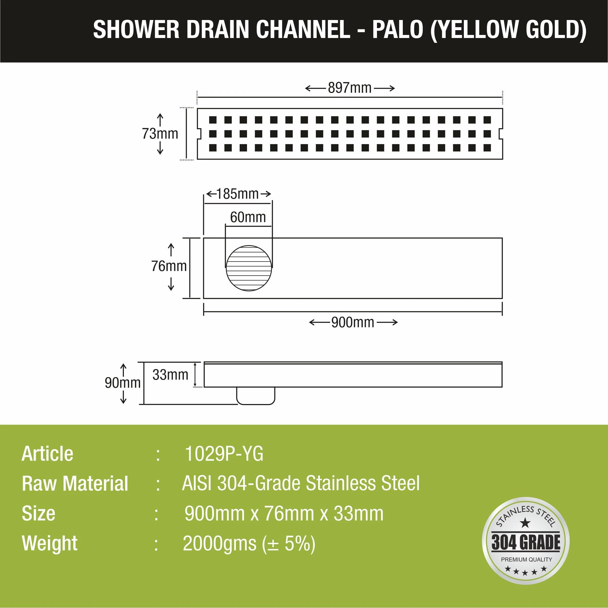 Palo Shower Drain Channel - Yellow Gold (36 x 3 Inches) - LIPKA - Image 2