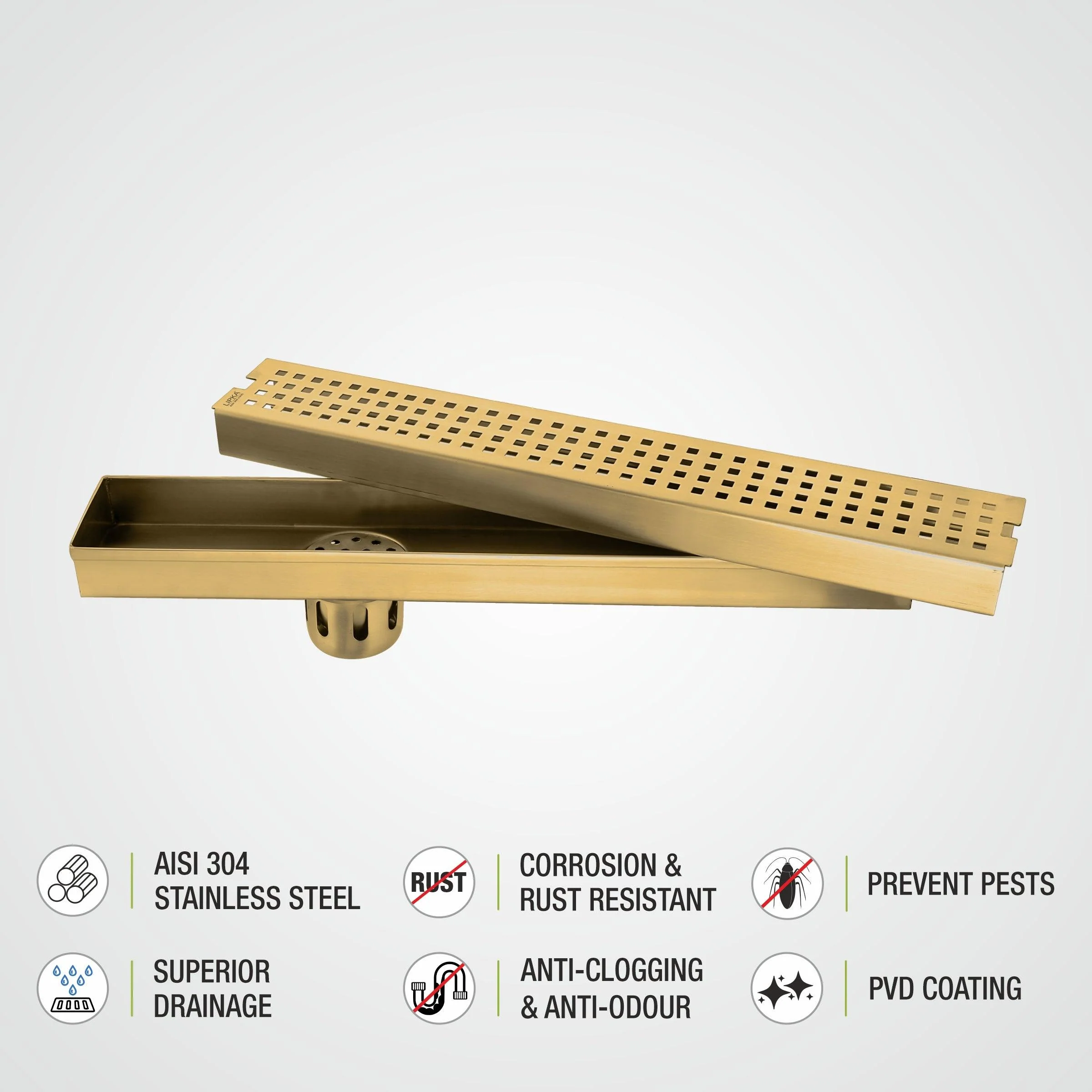 Palo Shower Drain Channel - Yellow Gold (36 x 3 Inches) - LIPKA - Image 4