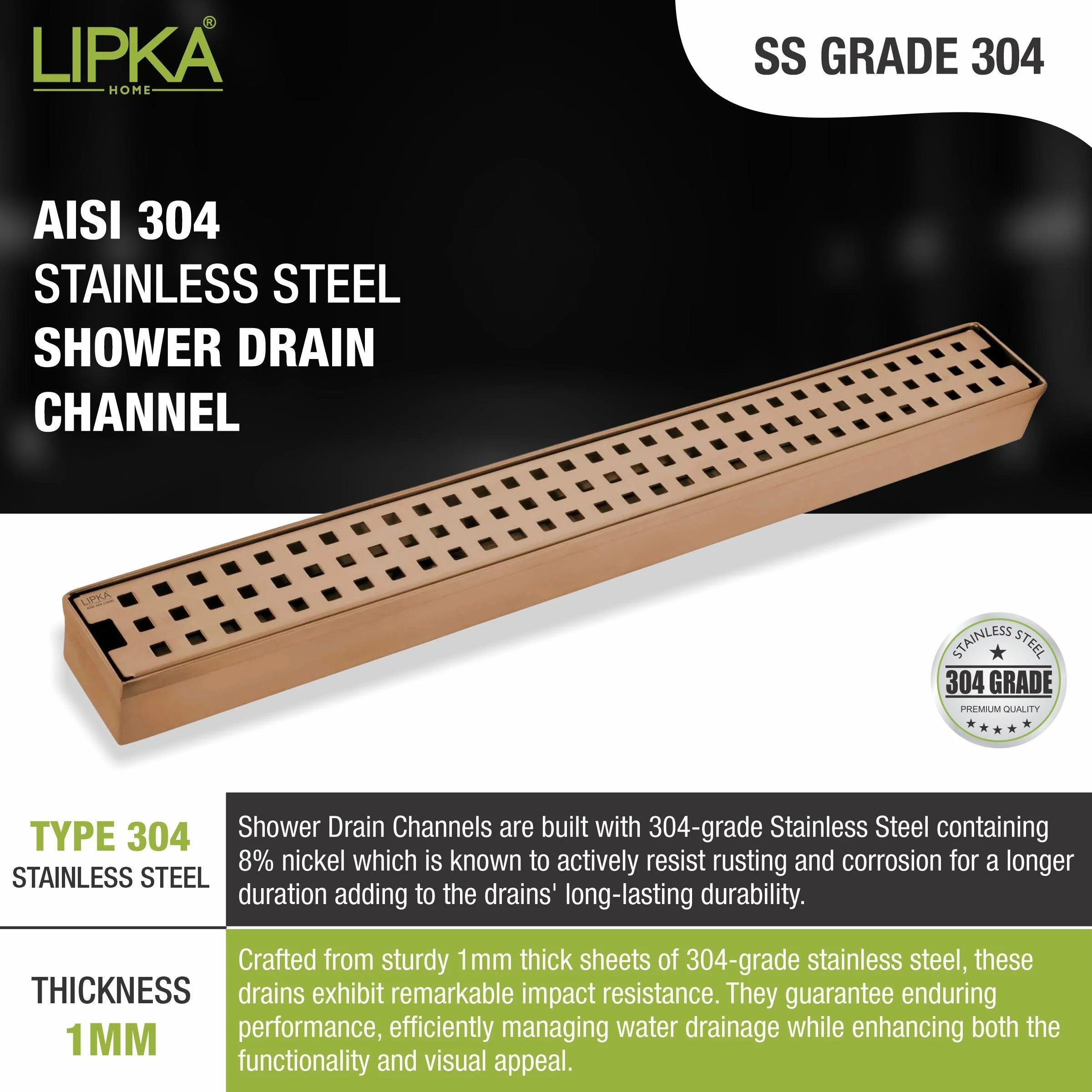 Palo Shower Drain Channel - Antique Copper (40 x 2 Inches) - LIPKA - Image 7
