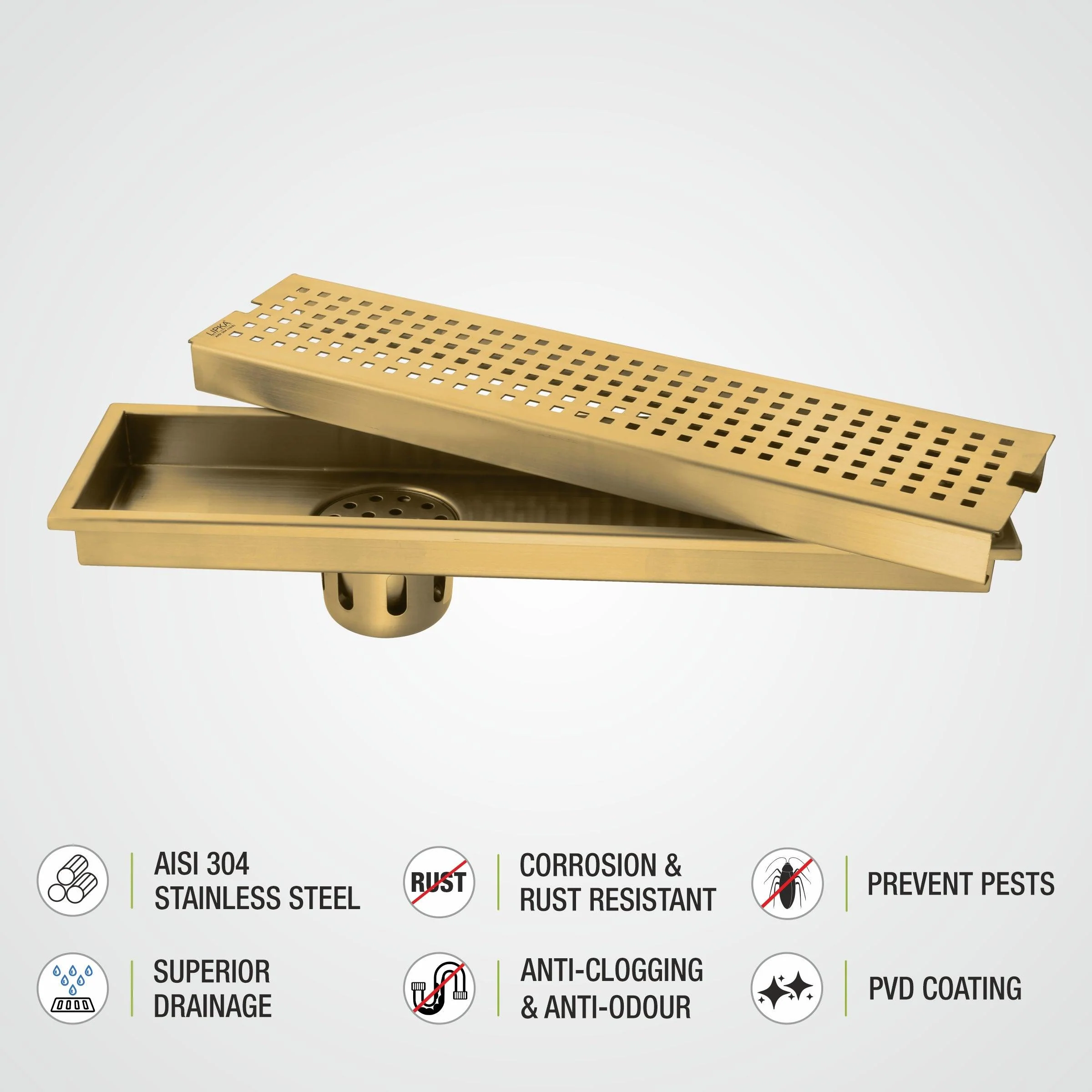 Palo Shower Drain Channel - Yellow Gold (48 x 4 Inches) - LIPKA - Image 4