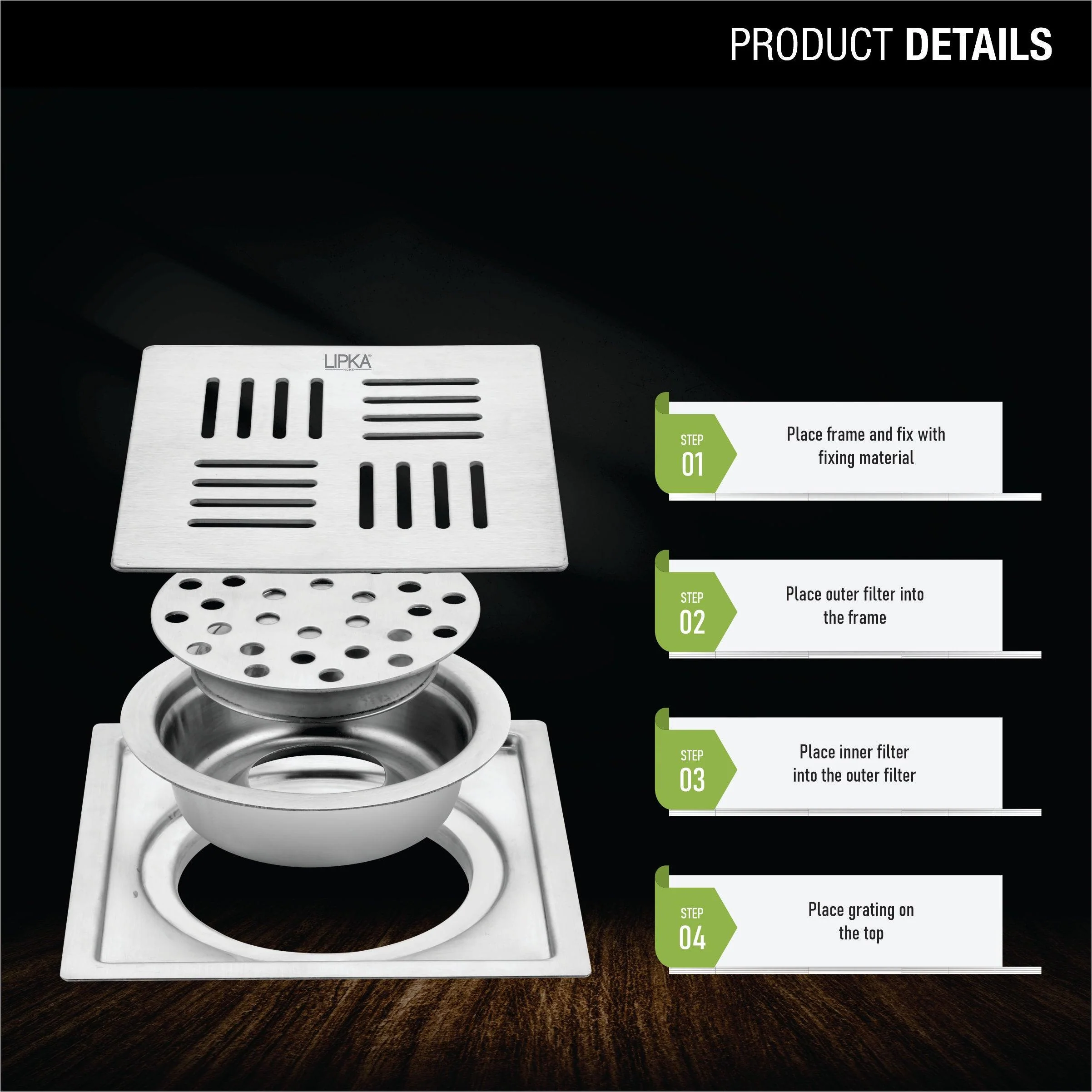 Pink Exclusive Square Flat Cut Floor Drain (6 x 6 Inches) with Cockroach Trap - LIPKA - Image 3