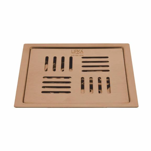Pink Exclusive Square Flat Cut Floor Drain in Antique Copper PVD Coating (6 x 6 Inches) - LIPKA