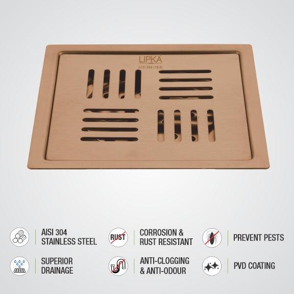 Pink Exclusive Square Flat Cut Floor Drain in Antique Copper PVD Coating (6 x 6 Inches) - LIPKA - Image 3