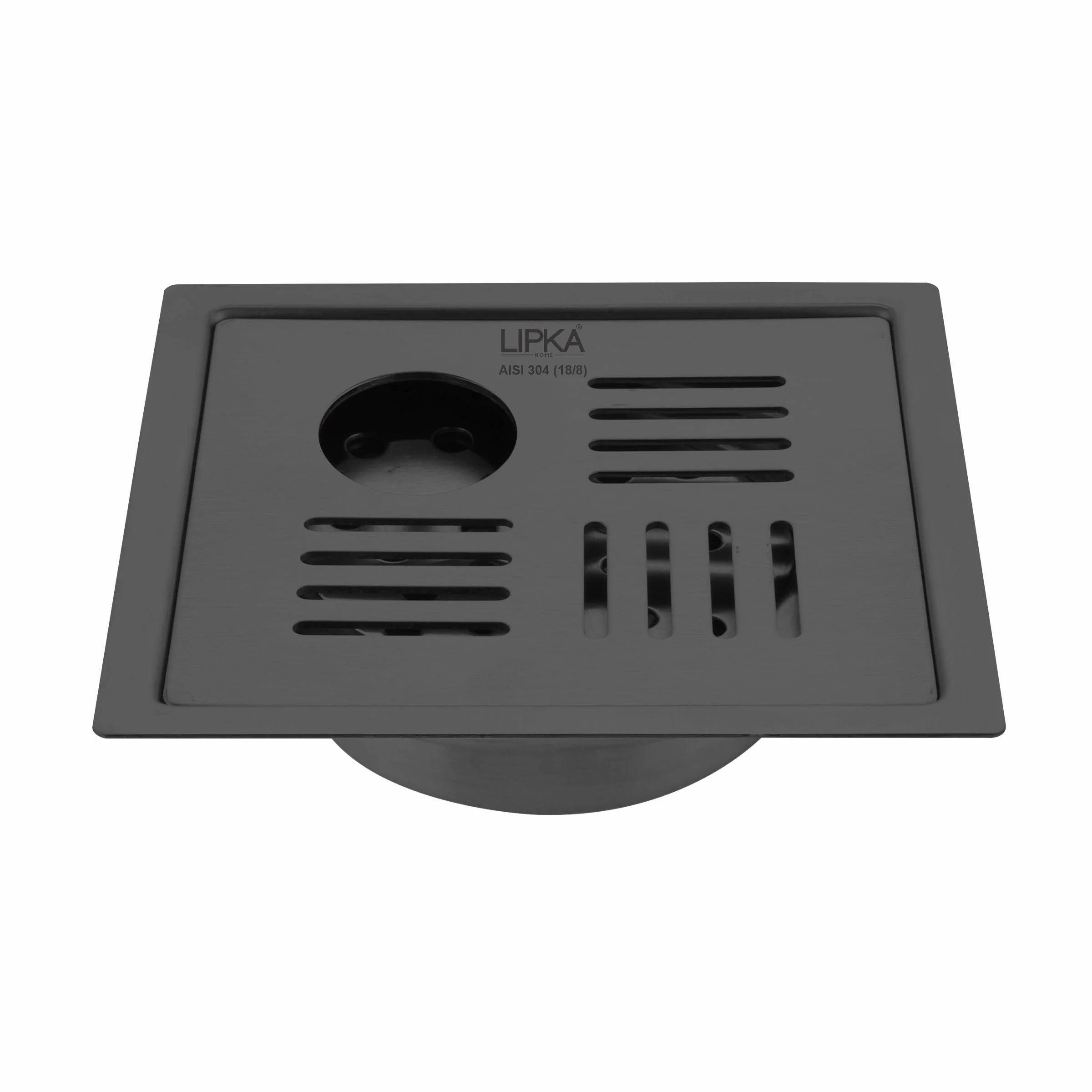 Pink Exclusive Square Flat Cut Floor Drain in Black PVD Coating (5 x 5 Inches) with Hole & Cockroach Trap - LIPKA