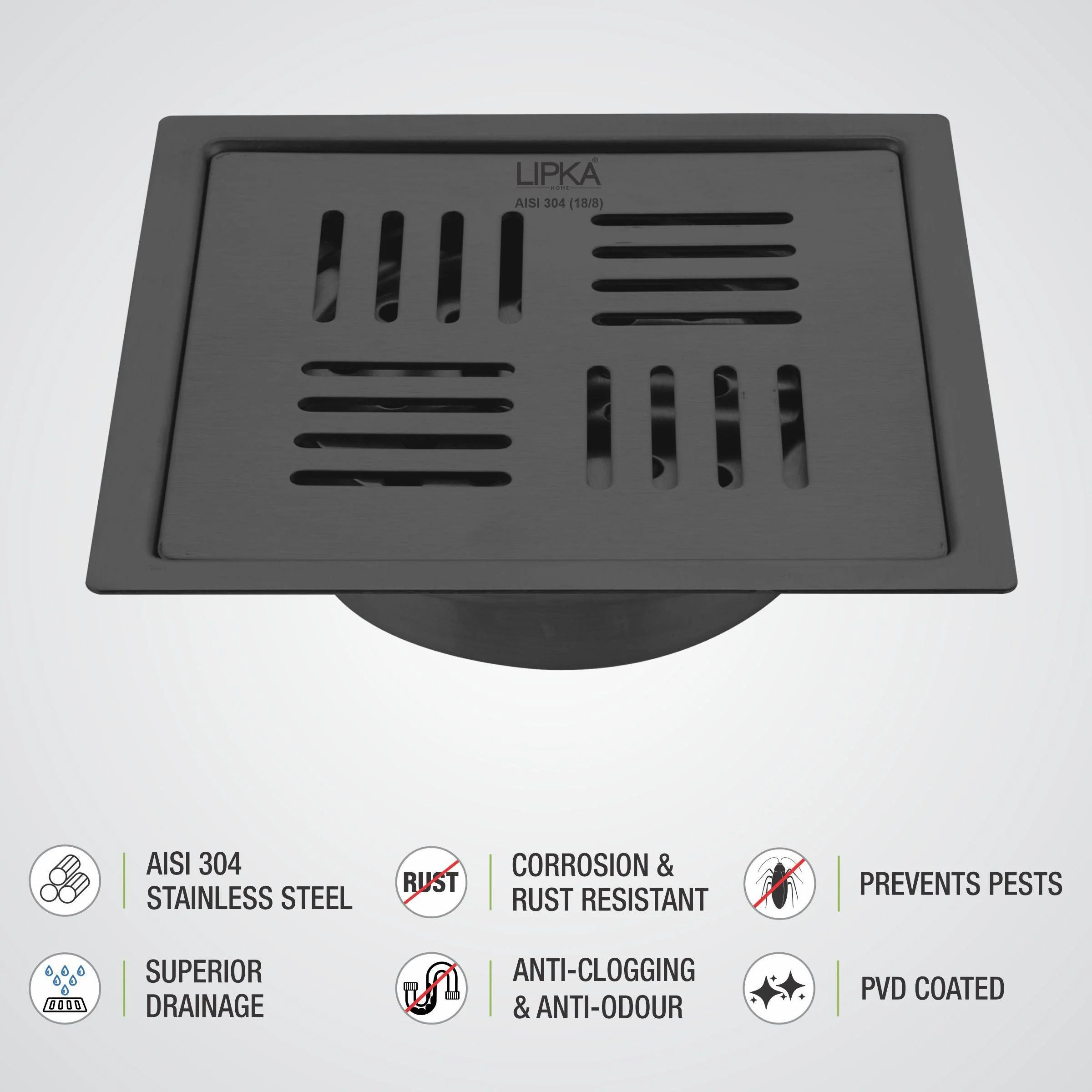 Pink Exclusive Square Flat Cut Floor Drain in Black PVD Coating (5 x 5 Inches) with Cockroach Trap - LIPKA - Image 4