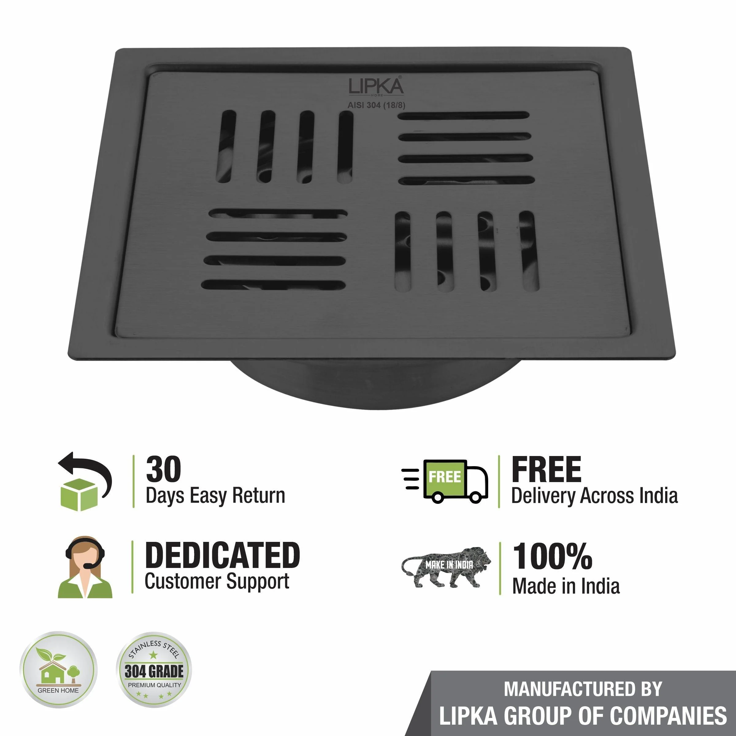 Pink Exclusive Square Flat Cut Floor Drain in Black PVD Coating (5 x 5 Inches) with Cockroach Trap - LIPKA - Image 5