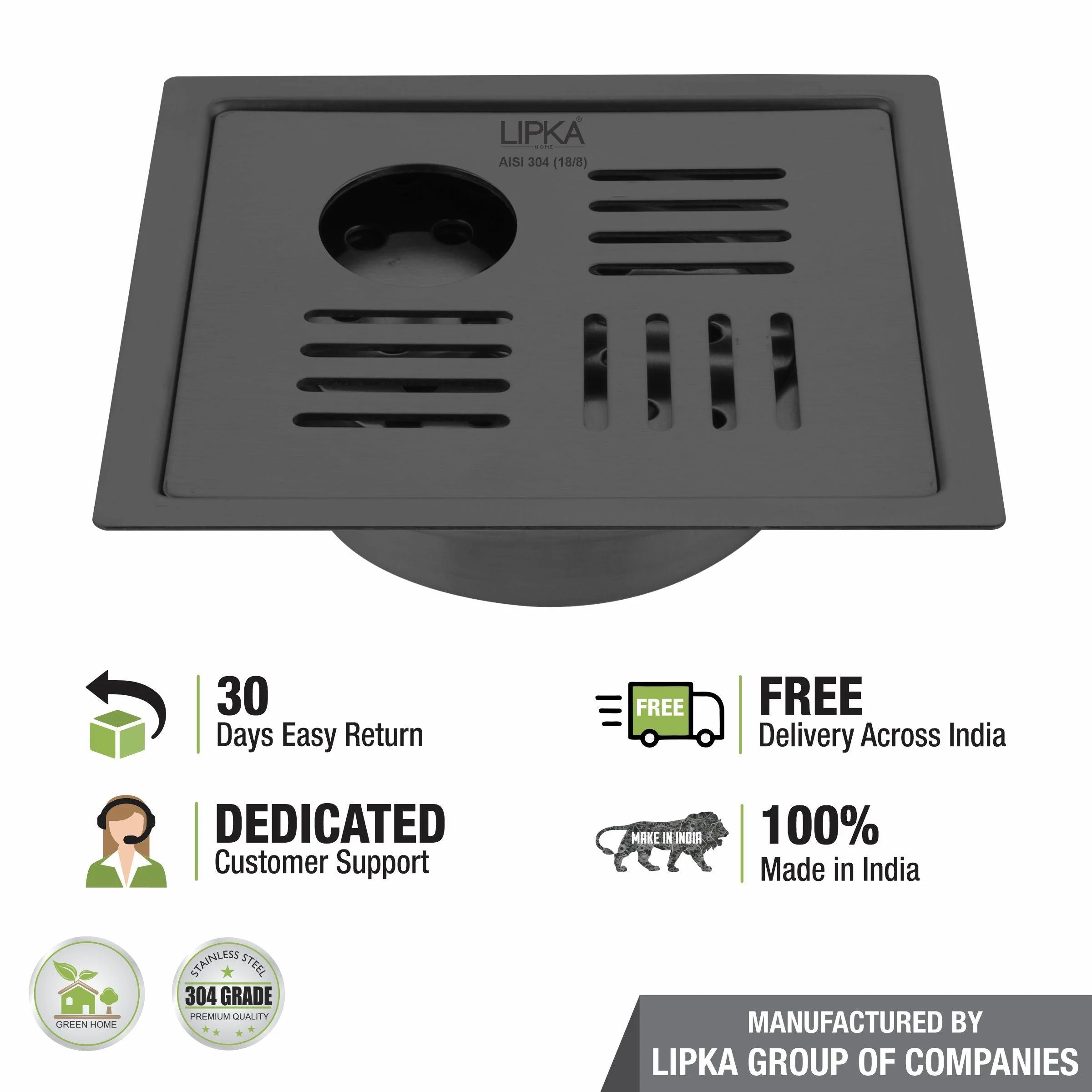 Pink Exclusive Square Flat Cut Floor Drain in Black PVD Coating (6 x 6 Inches) with Hole & Cockroach Trap - LIPKA - Image 5