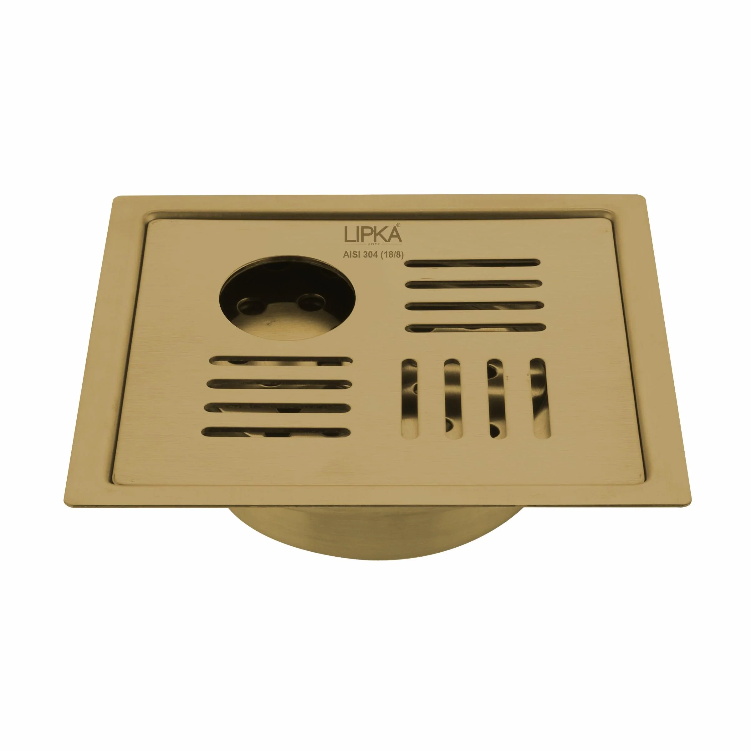 Pink Exclusive Square Flat Cut Floor Drain in Yellow Gold PVD Coating (5 x 5 Inches) with Hole & Cockroach Trap - LIPKA