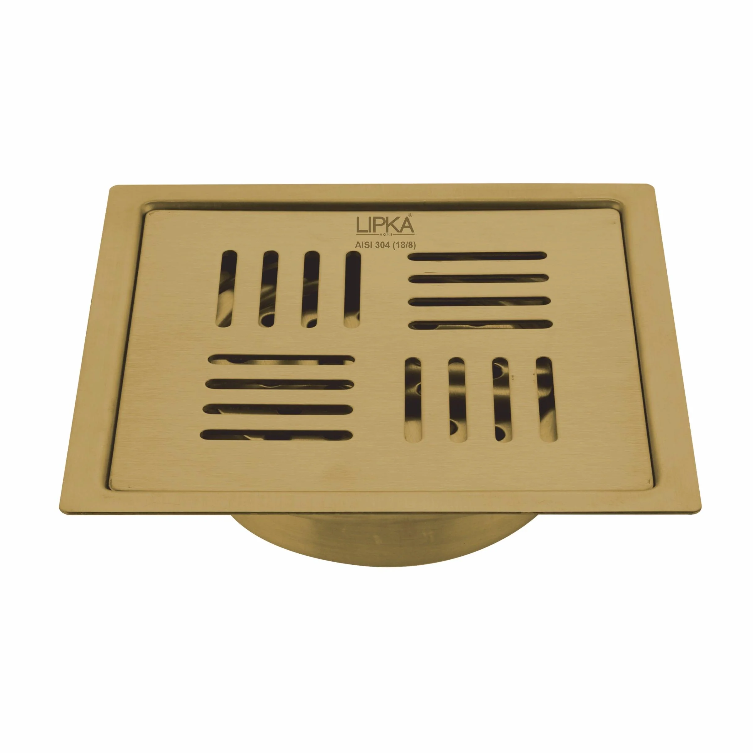 Pink Exclusive Square Flat Cut Floor Drain in Yellow Gold PVD Coating (6 x 6 Inches) with Cockroach Trap - LIPKA