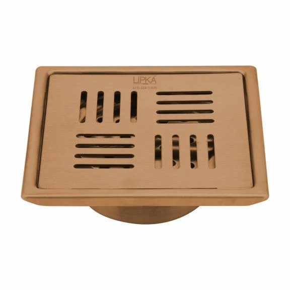 Pink Exclusive Square Floor Drain in Antique Copper PVD Coating (6 x 6 Inches) with Cockroach Trap - LIPKA