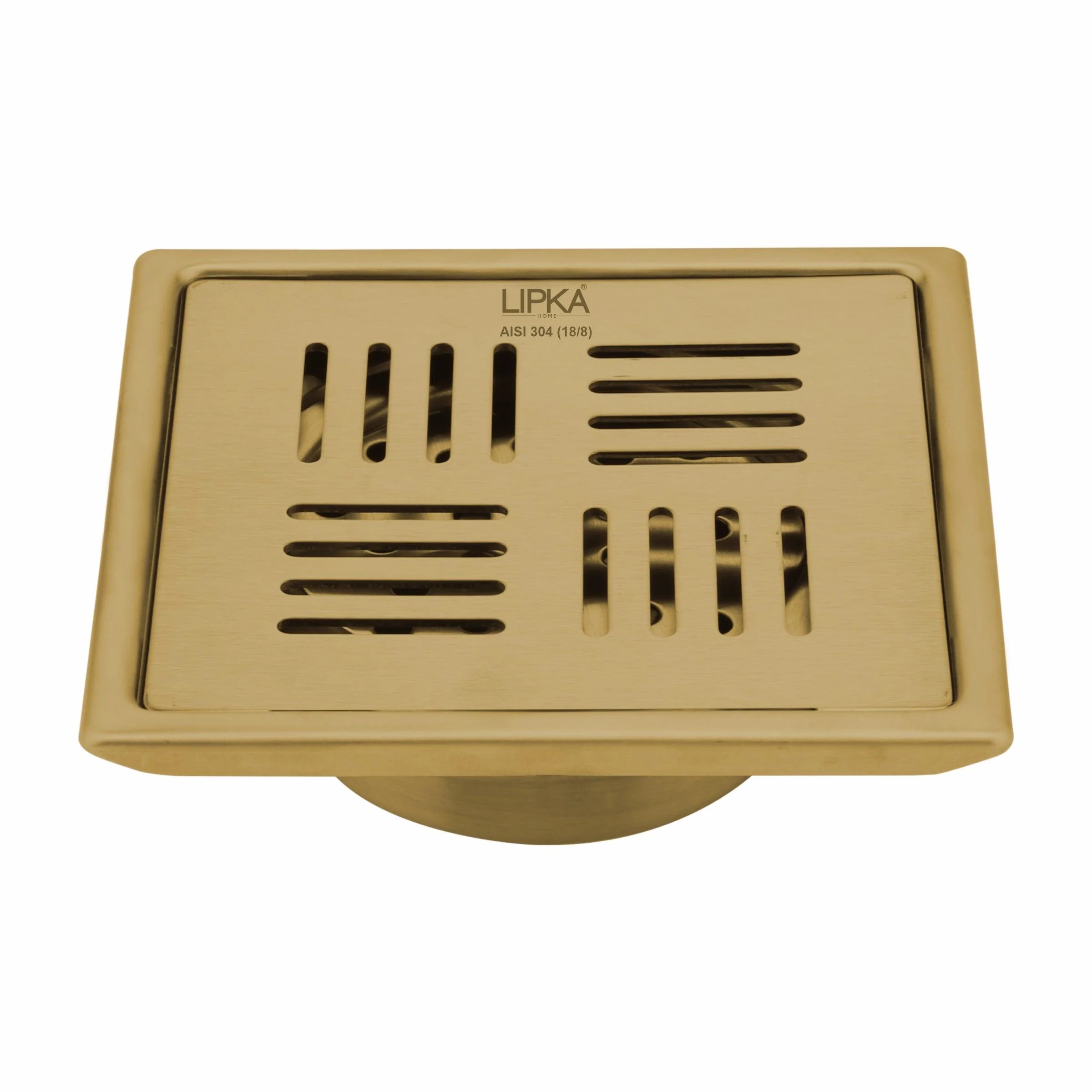 Pink Exclusive Square Floor Drain in Yellow Gold PVD Coating (5 x 5 Inches) with Cockroach Trap - LIPKA