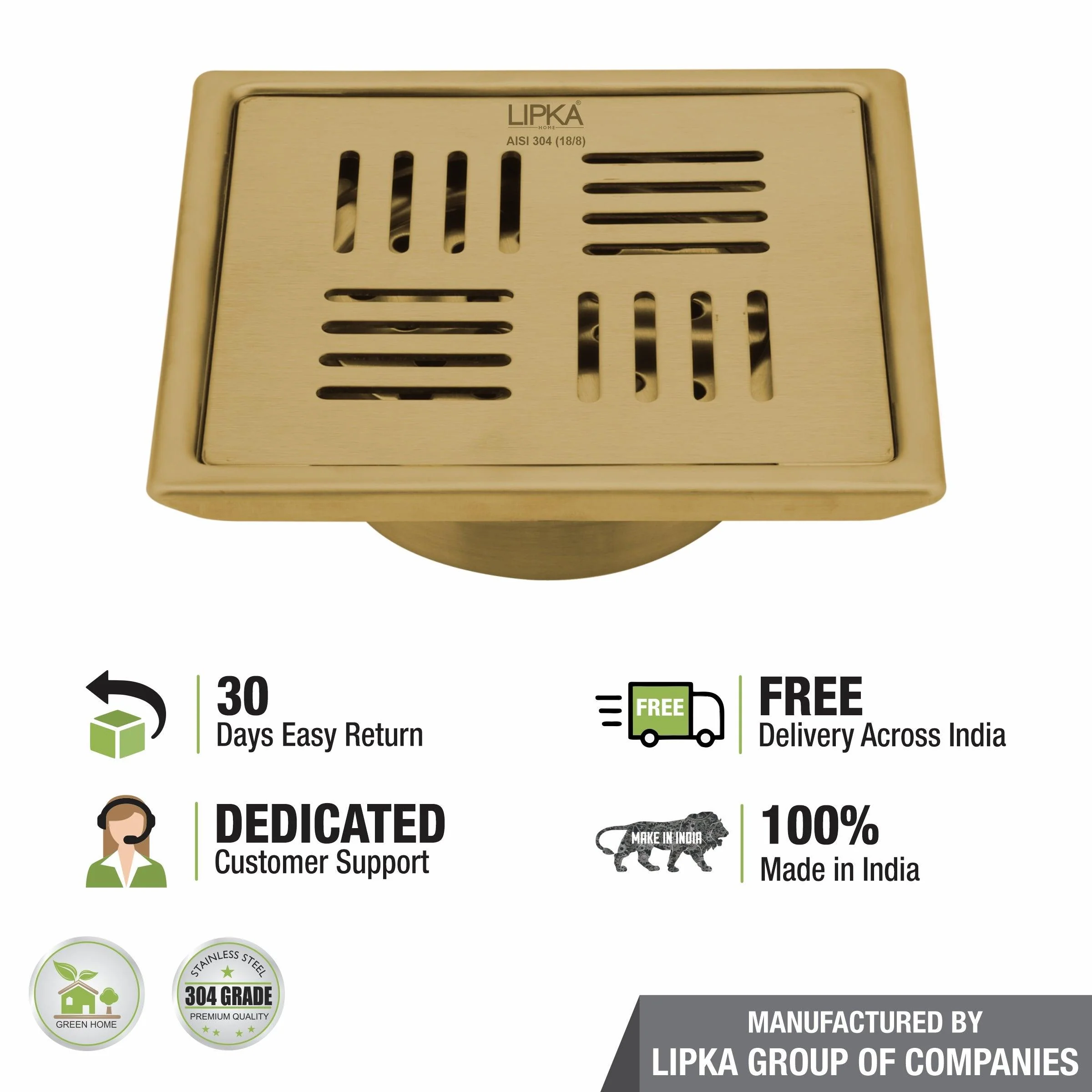 Pink Exclusive Square Floor Drain in Yellow Gold PVD Coating (6 x 6 Inches) with Cockroach Trap - LIPKA - Image 5