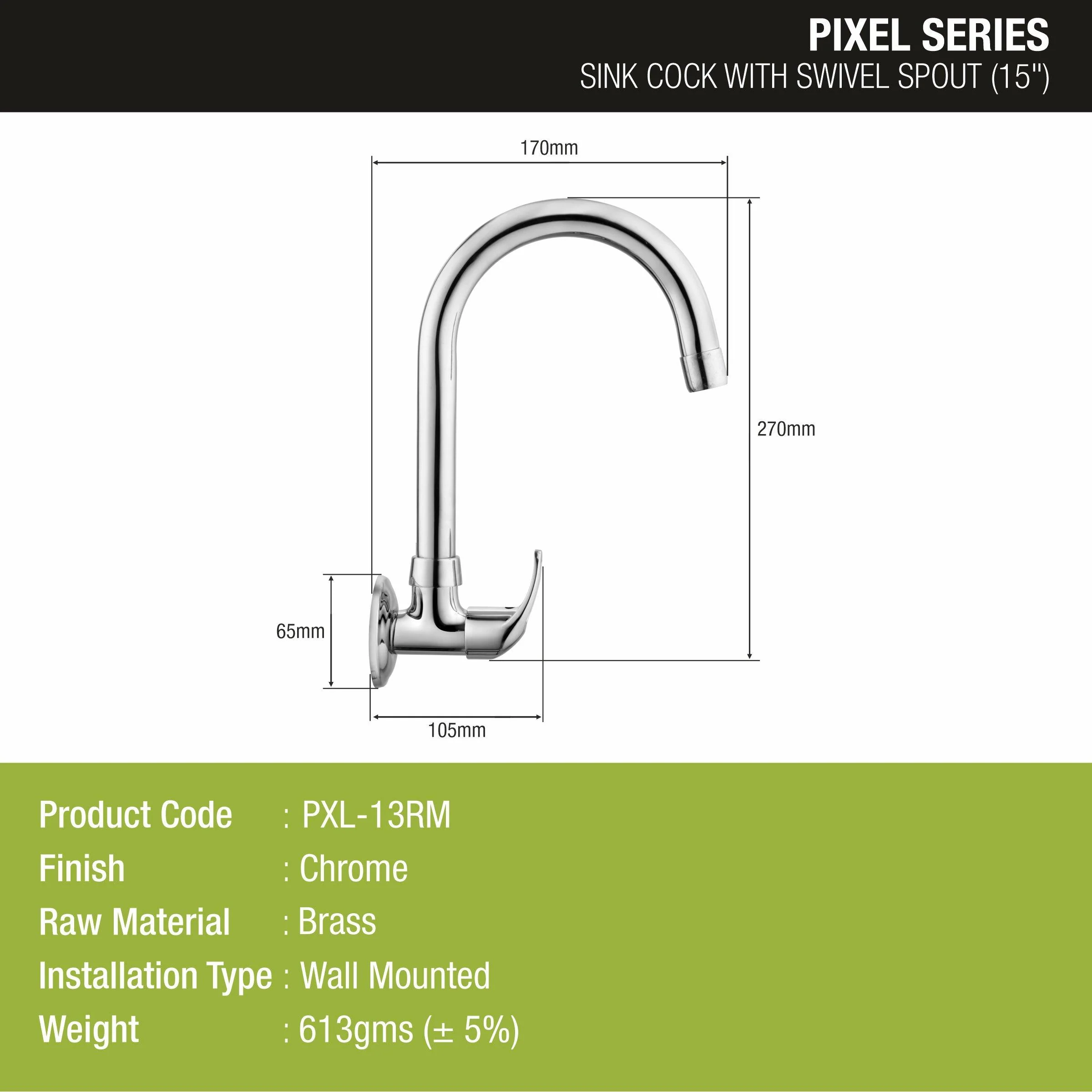 Pixel Sink Tap Brass Faucet with Round Swivel Spout (15 Inches) - LIPKA - Image 2